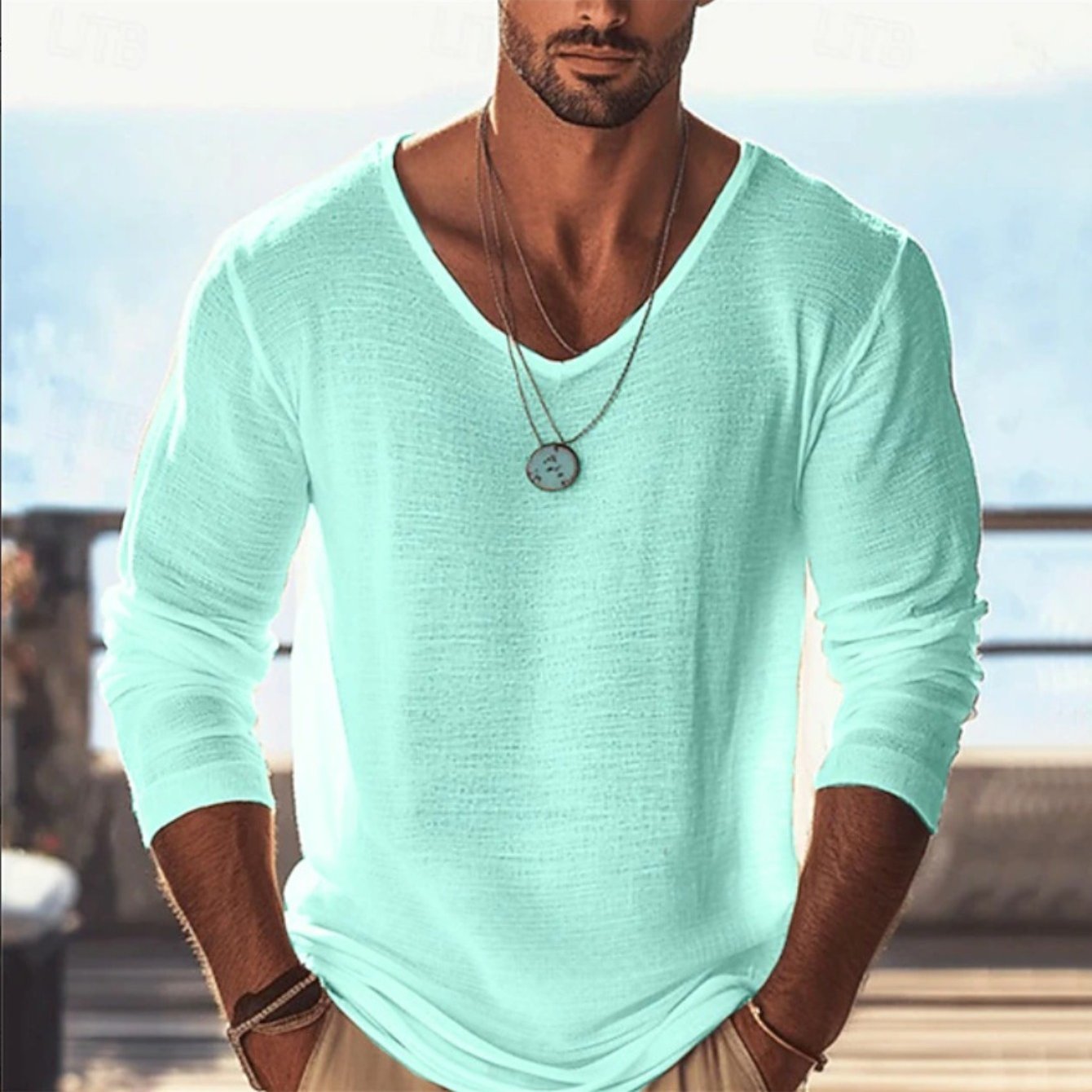 New Plus Size Men Solid Thin Breathable Long Sleeve T-shirt (refer To Size Chart), Plus Size