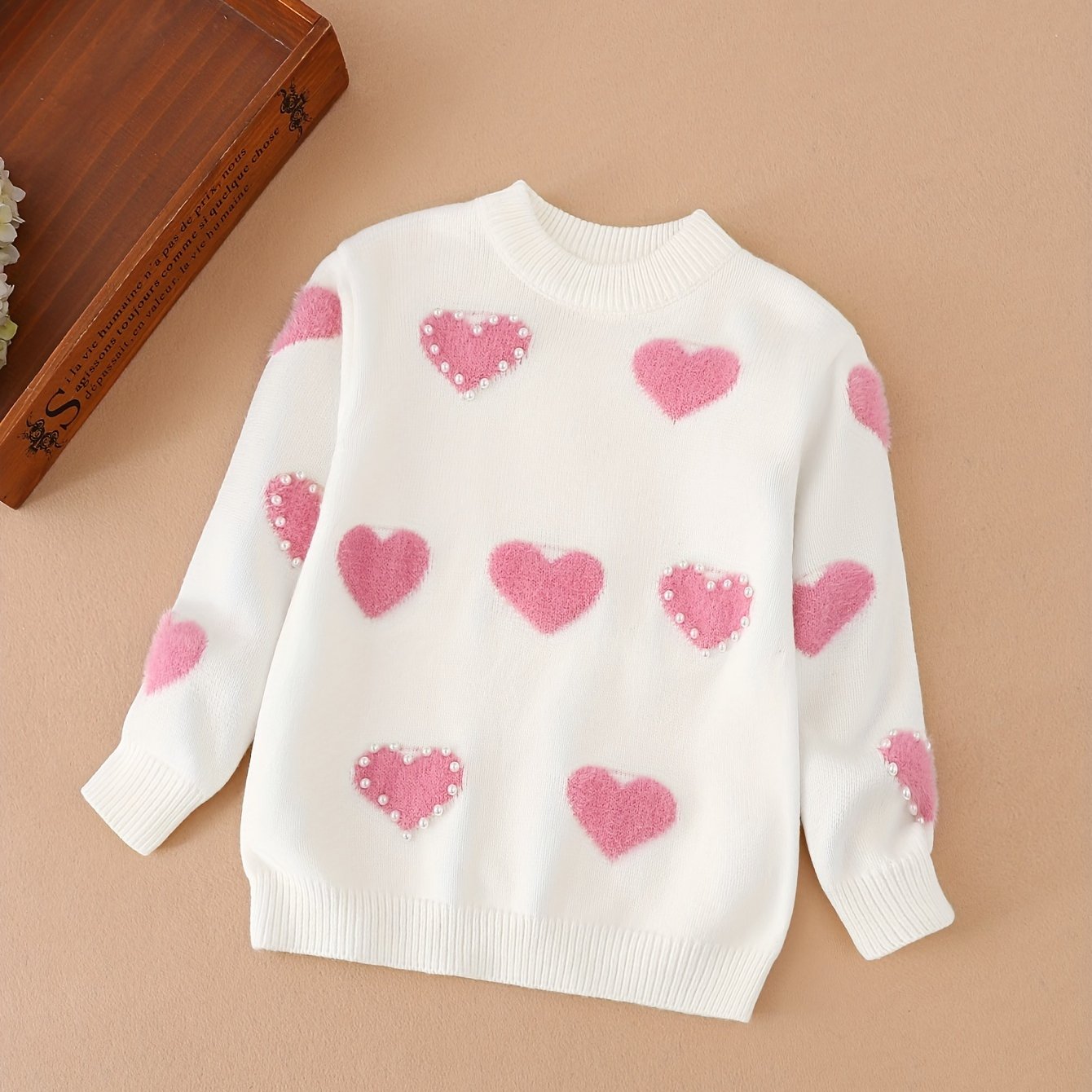 Image of Girls' Sweater Autumn Winter Thick New Medium-large Knit Round Neck Baby Undershirt Heart Outerwear Sweater