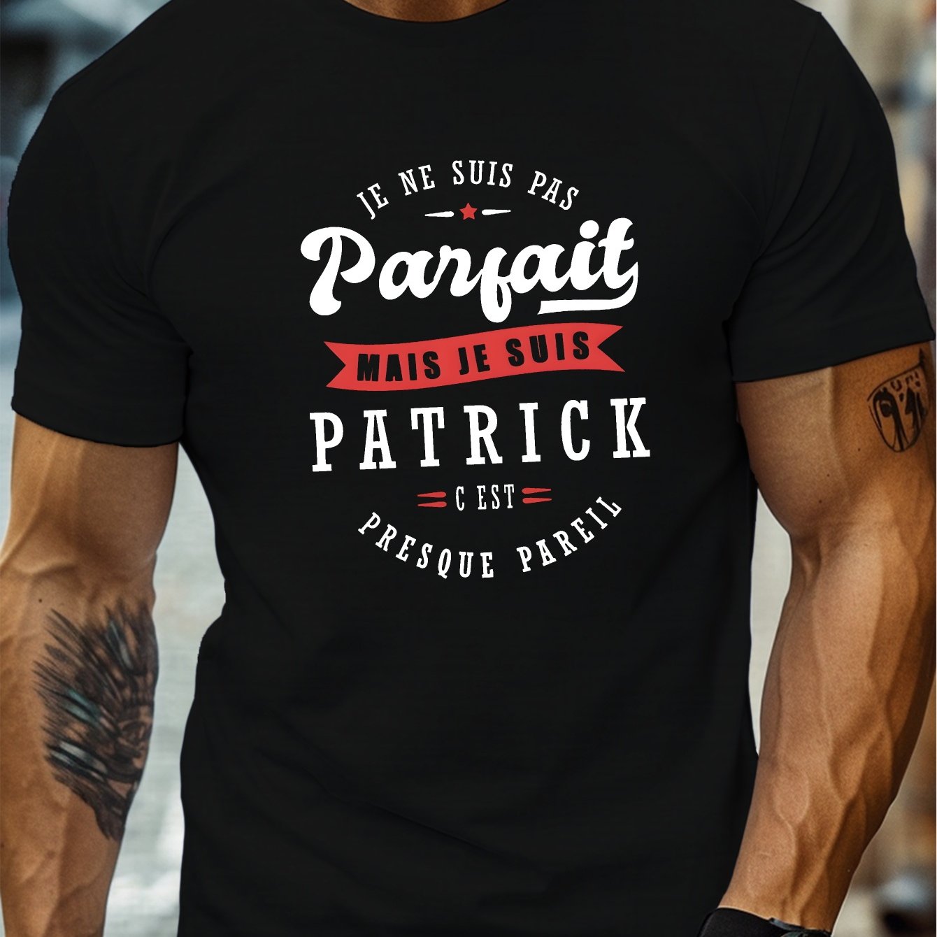 TEMU T-shirt à manches courtes pour homme avec un col rond et des imprimés humoristiques français, parfait pour un look d'été décontracté et