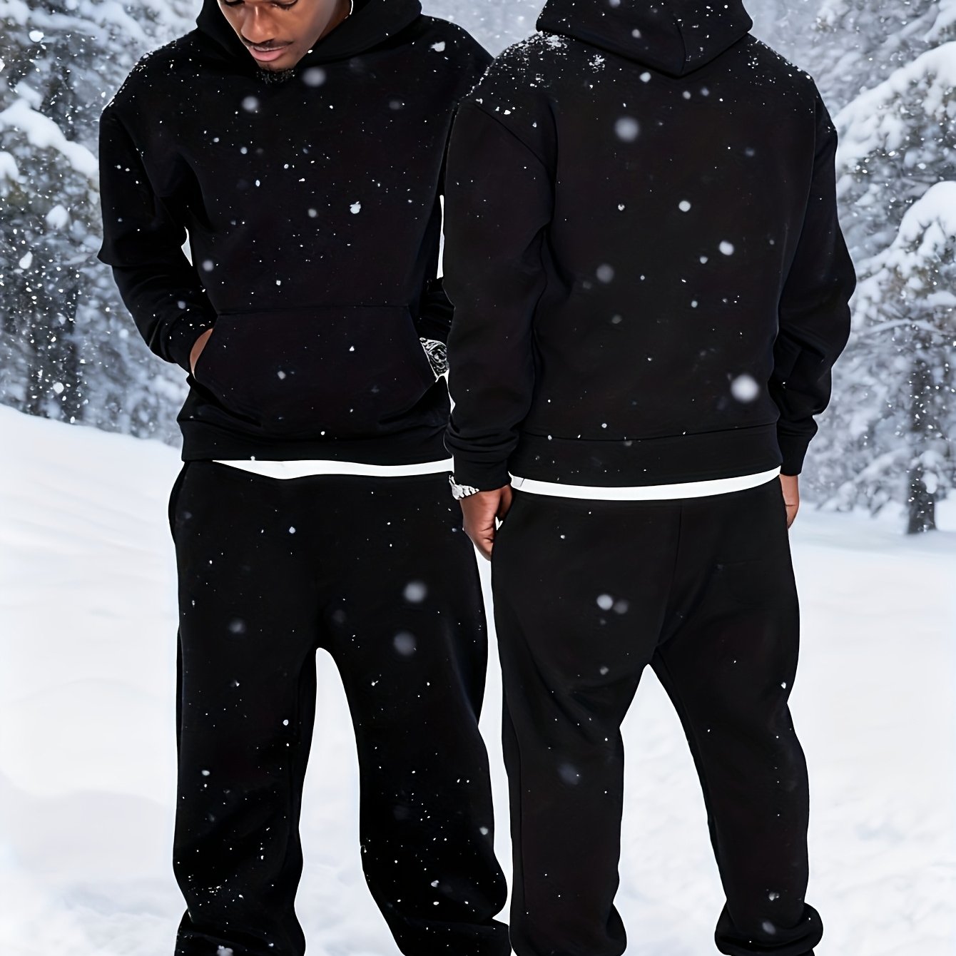 TEMU Men's Thick Sports Suit, Spring And Winter Warm Hooded Sports Shirt Set, Long Sleeved With Pockets, Hooded Sports Shirt And Pants Set
