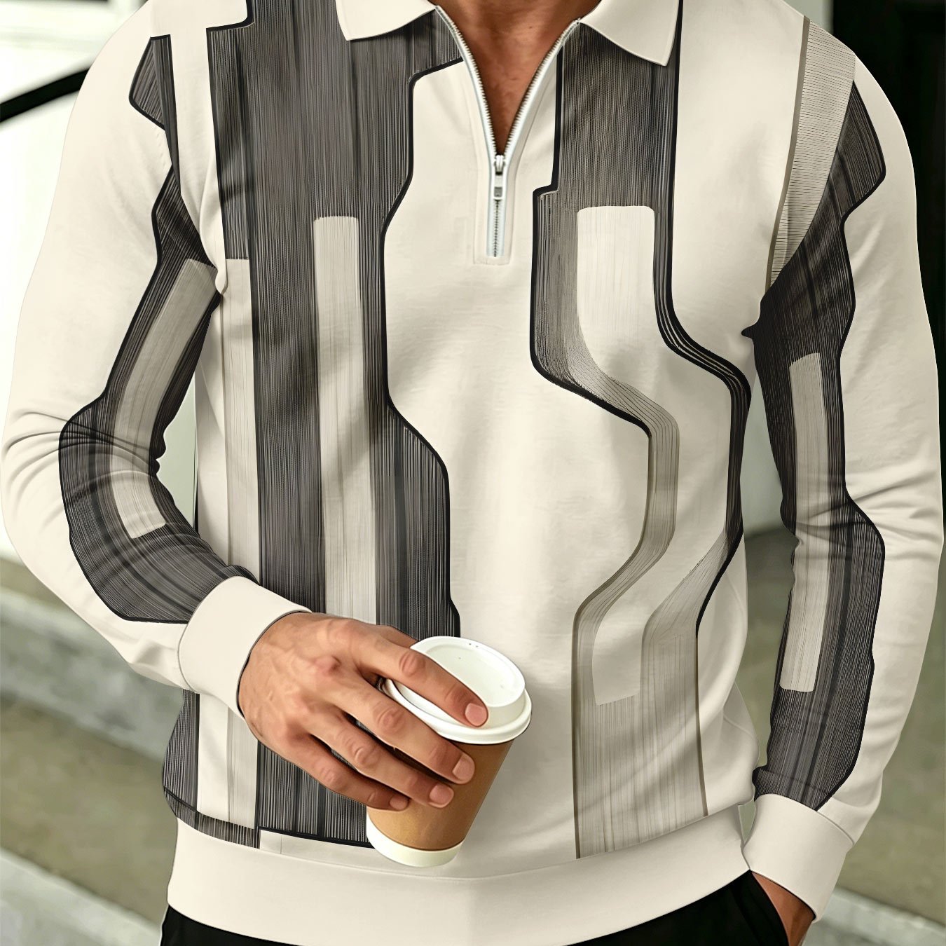 TEMU Men's Casual Fashion Long Sleeve Top, Gradient Folded , Half-zip Shirt, Business Versatile Collar Top, Youth Men's Holiday Warm Gift
