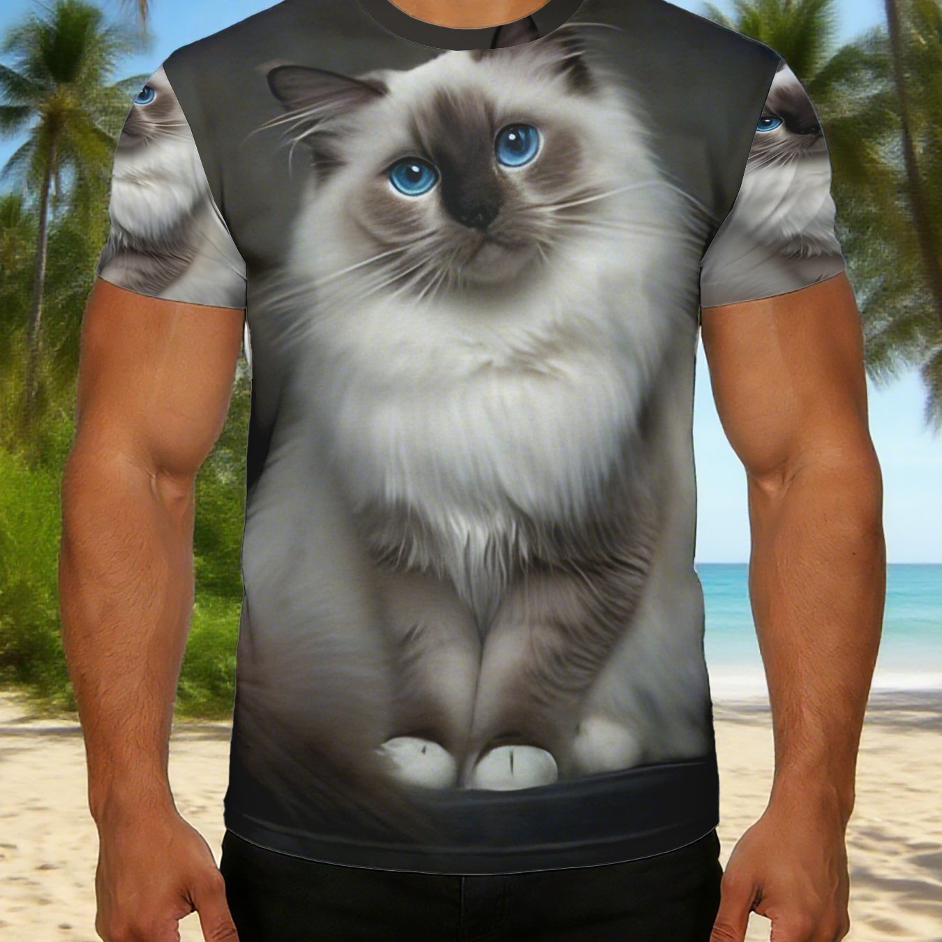 TEMU Ragdoll Cat With Graphic T-shirt For Men Casual Wear Perfect For Cat Lovers Daily Outfits And Ideal Birthday Gift Ideas For Animal Enthusiasts