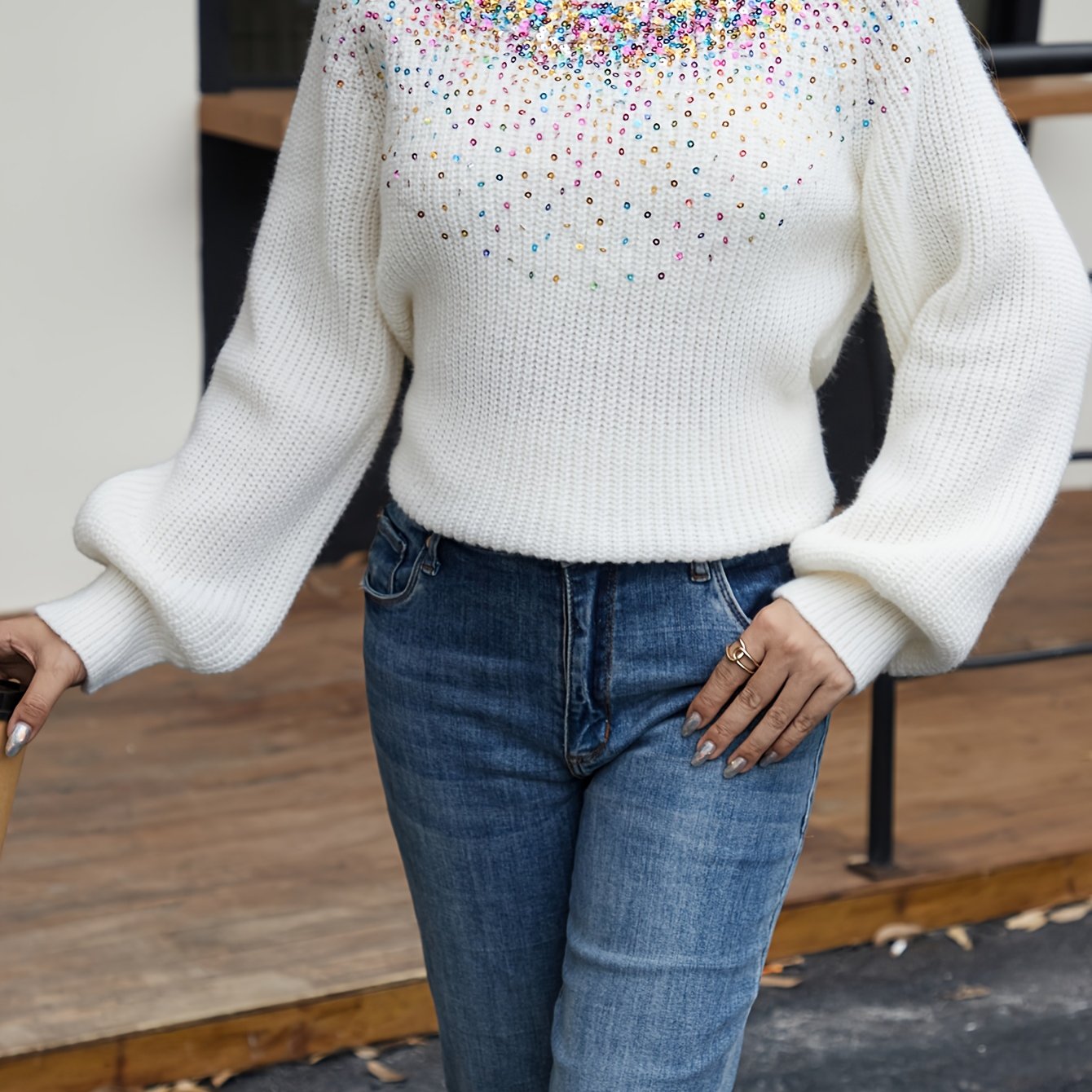 TEMU Pull polyvalent pour femmes avec motif de sequins, idéal pour et l'hiver