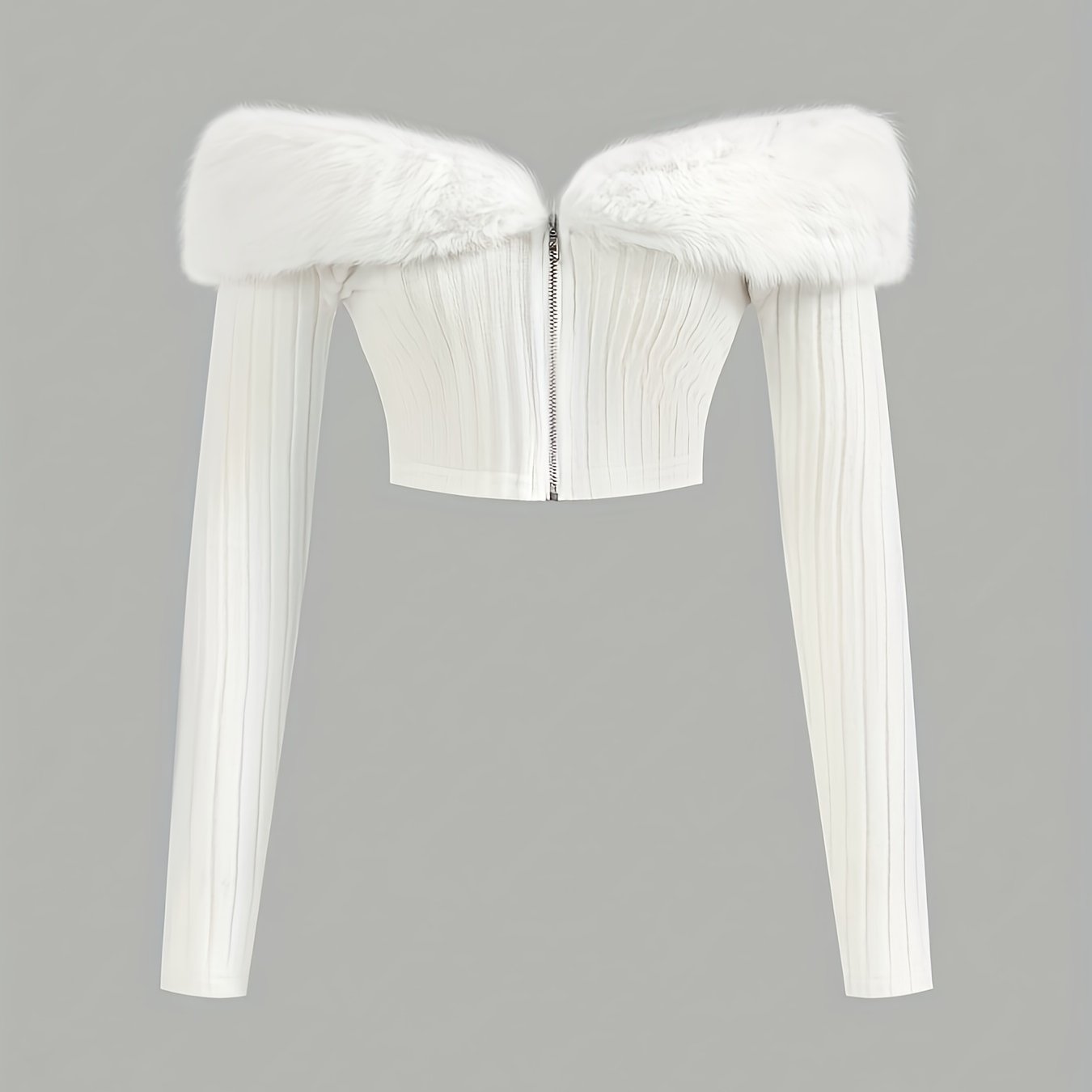 E-shop Damen Weißer Kragen Kurze Jacke – Trägerlos/Ein-Schulter Slim-Fit Taillenbetonender Mantel, Maschinenwaschbare Party- & Formelle Oberbekleidung,