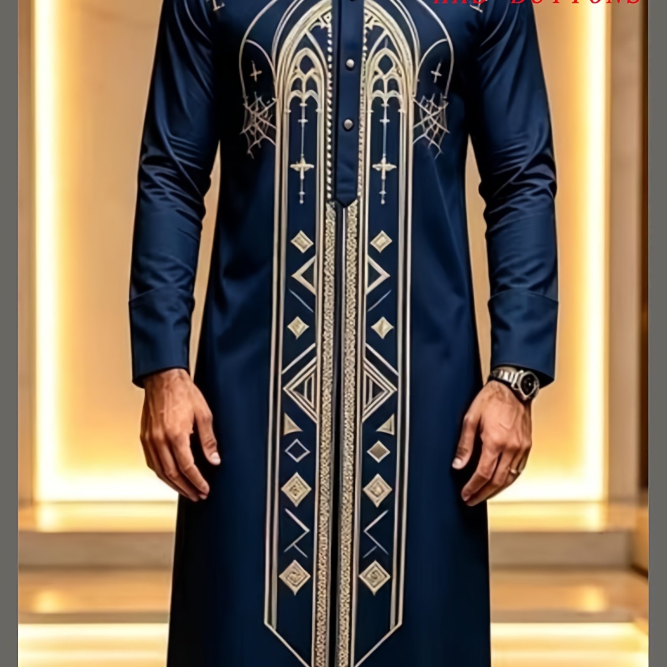 Image of New Middle Eastern Men's Long-sleeve Stand-collar Robe, [fashion Random Print] Long Ethnic Clothing, Festive Gathering Ethnic-style Men's Robe