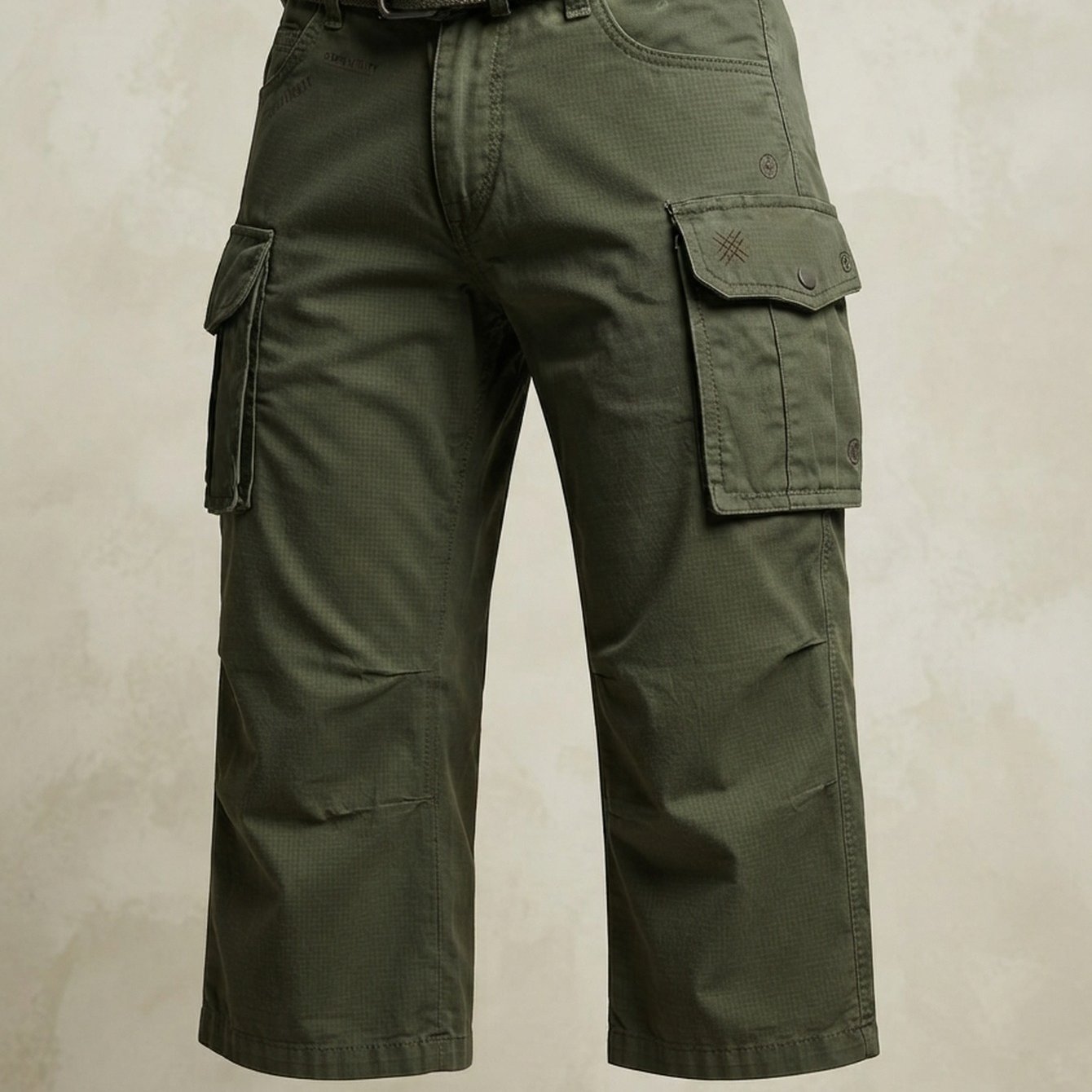 Image of Stylish Men's Capri Cargo Pants - 3d Print, Retro Design For Daily And Casual Sports, Perfect For Vacation; Belt Not Included, European And For