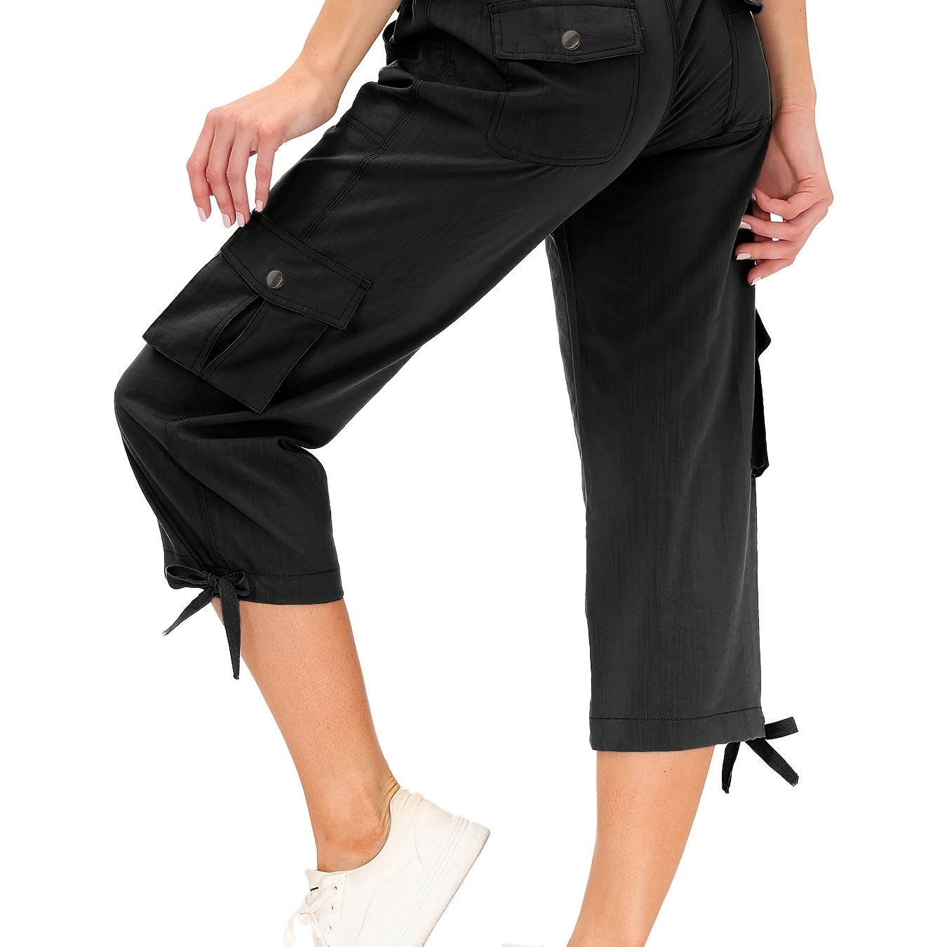 TEMU Women's Cargo Capri Hiking Pants Quick Dry Lightweight Travel Casual Workout 50+ Button Pockets