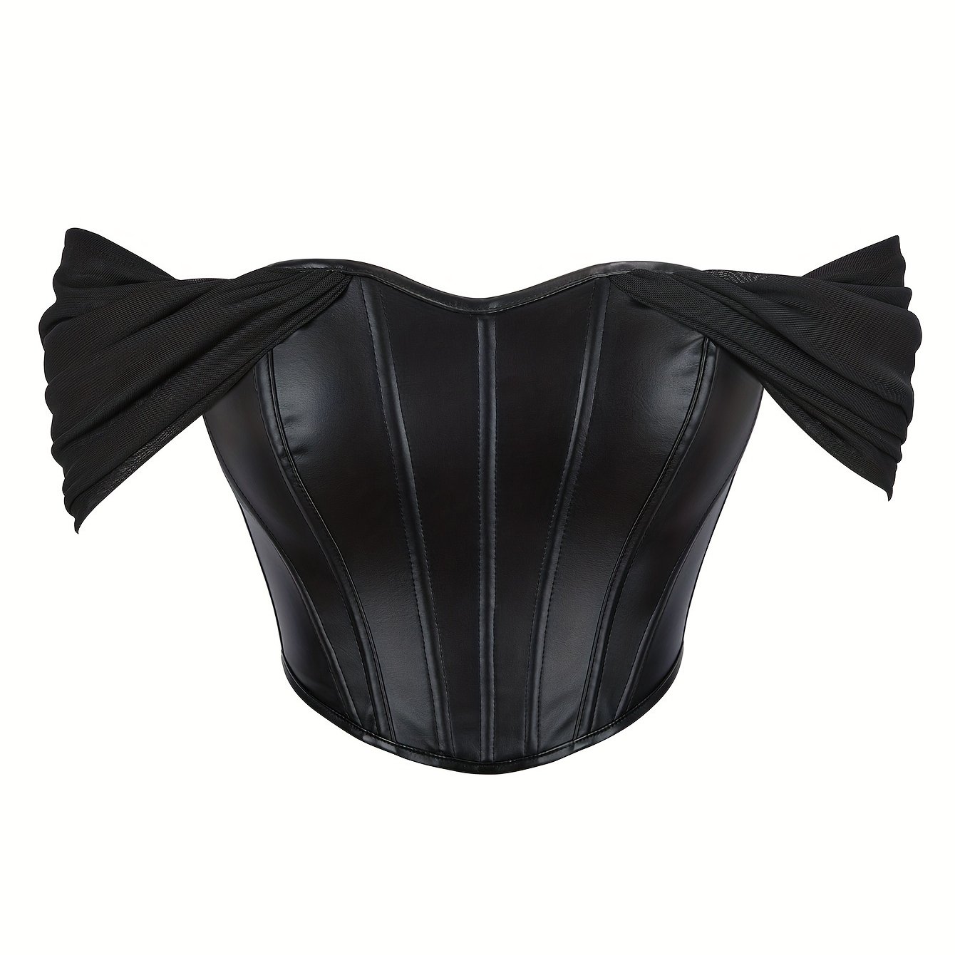 Solid Color Women's Tight Corset Pu Strapless Beautiful Back Bandeau Top With Armhole Outer Wear Corset