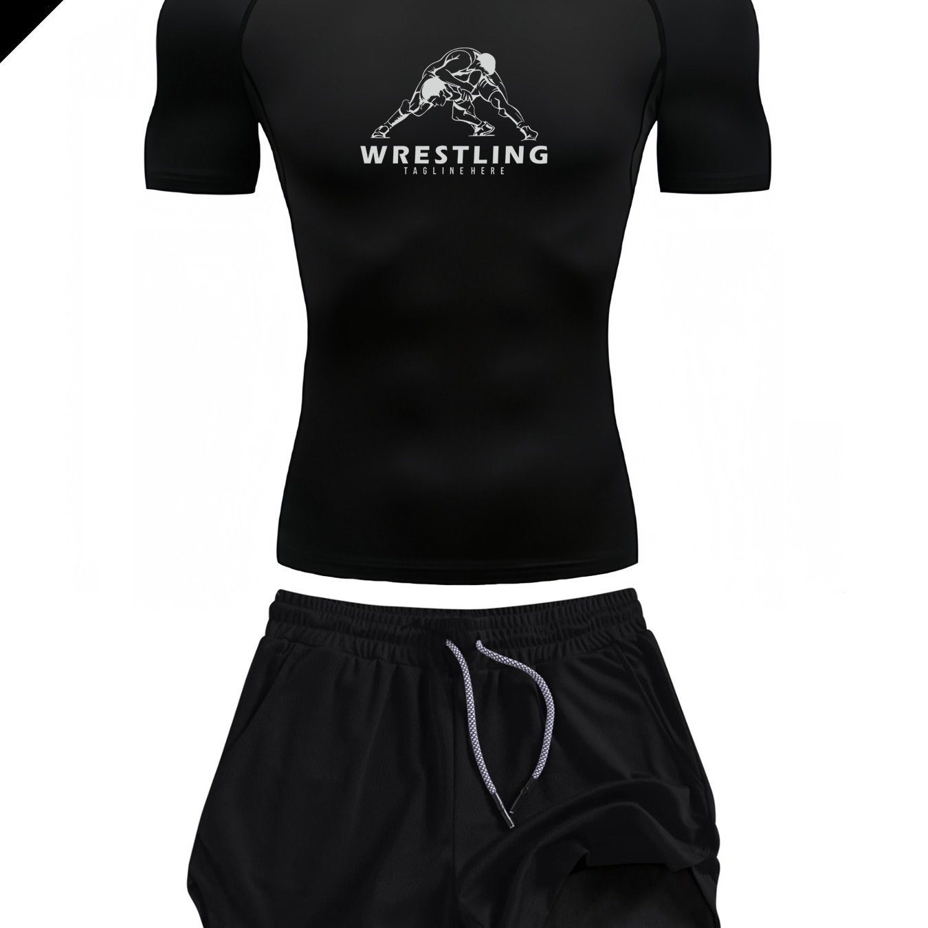 TEMU 2pcs Men's Quick-dry Wrestling Training Suit - Compression Gym Swim-fit Outfit With Moisture-wicking Tight Shorts & T-shirt Suitable For Gym,