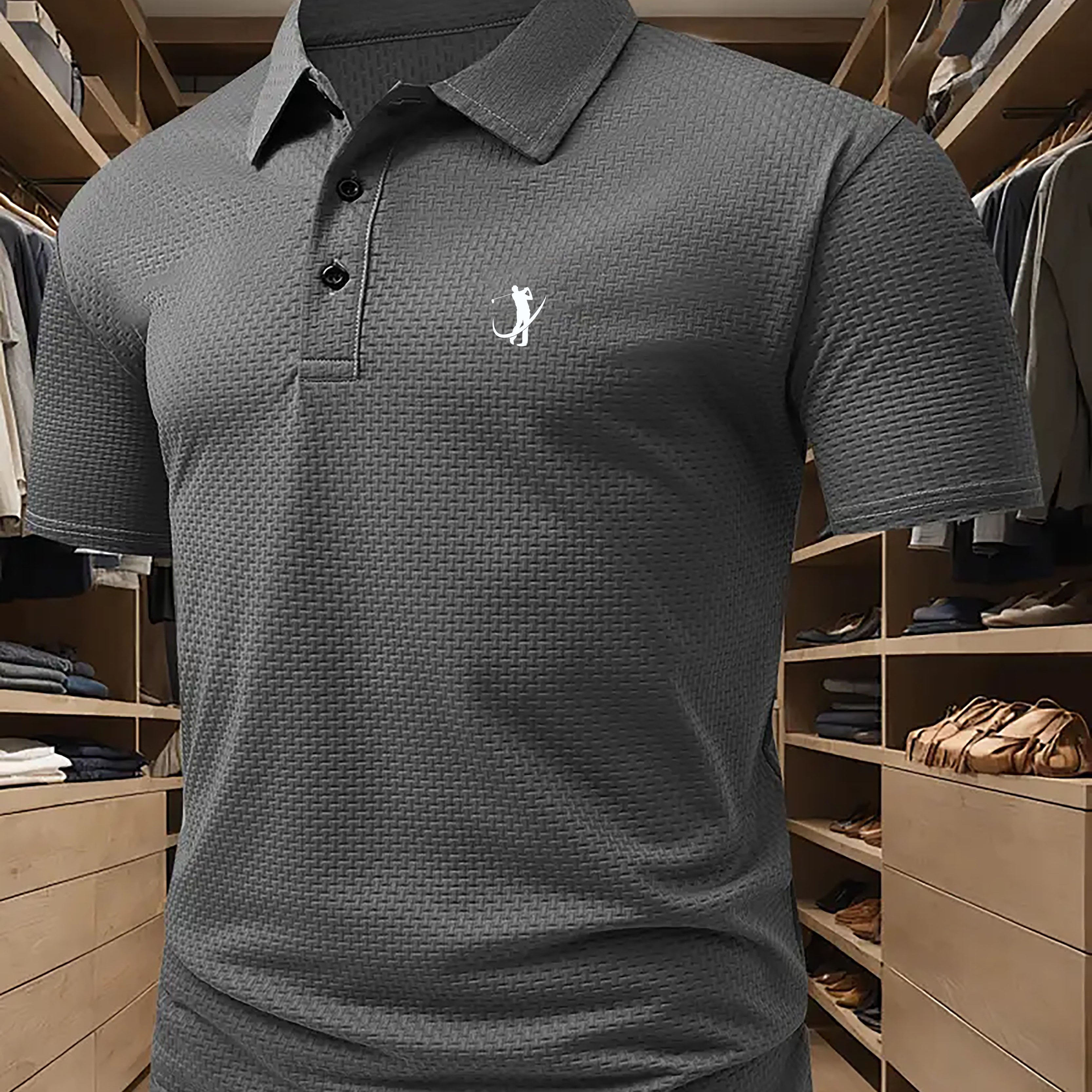 TEMU G062 - New Breathable Men's Shirt With A Collar, Featuring Fine Mesh For Summer, Stretchy Solid Color, Suitable For Golf And Business,