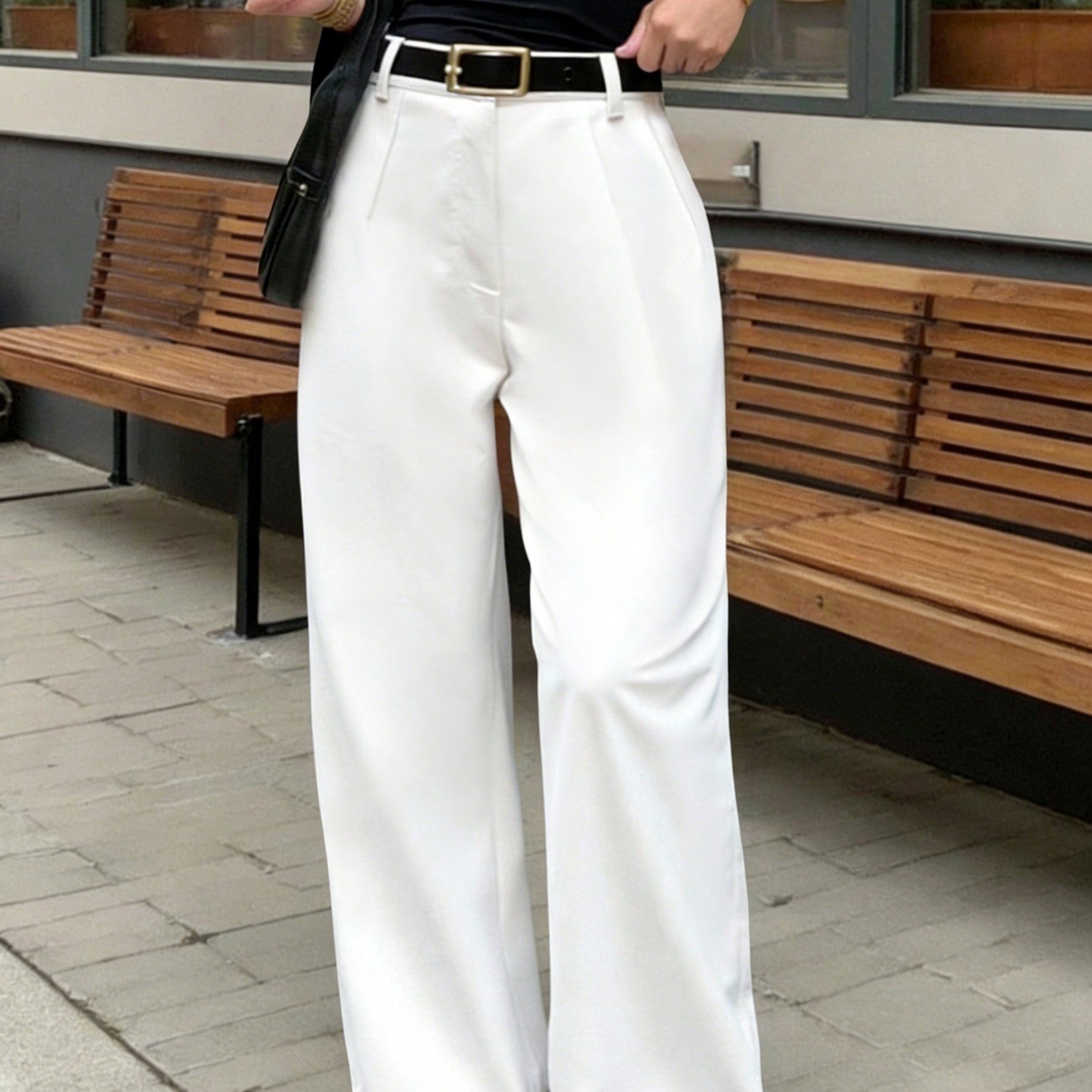 TEMU Pantalon de costume décontracté et confortable pour femme, couleur unie, pantalon blanc d'automne haut de gamme à jambes larges, pantalon de