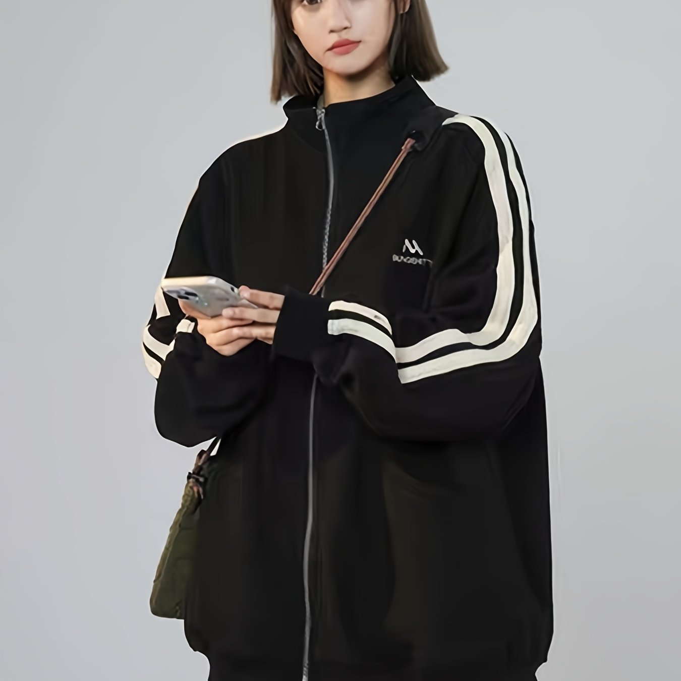 TEMU 春秋用女性スポーツスーツ、インストレンド韓国版ゆったりとしたファッショナブルなカジュアルツーピースセット ストライスーツ カレッジスタイルカジュアルスポーツスーツ