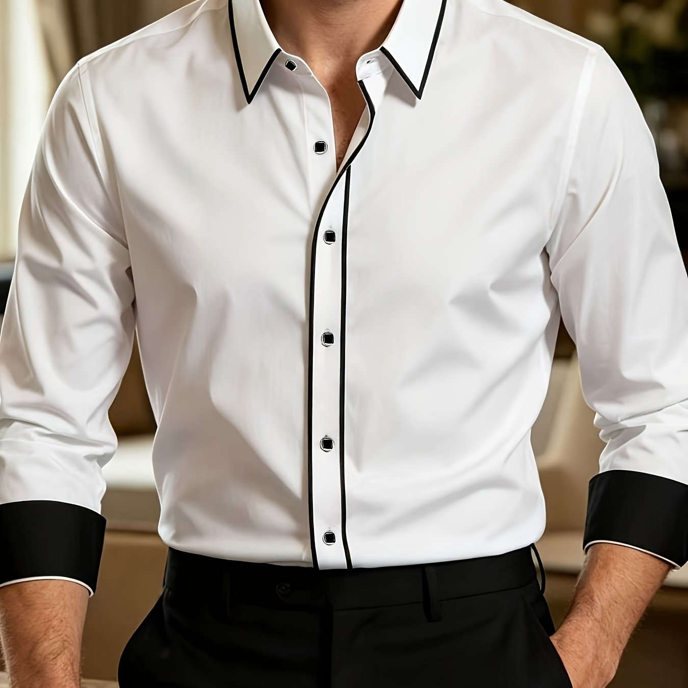 TEMU 1pc Men's Shirt/men's Styling/men's Designer Clothing/spring And Autumn Men's Long Sleeve Formal Shirt, Contrast Color, Fitted And , Business