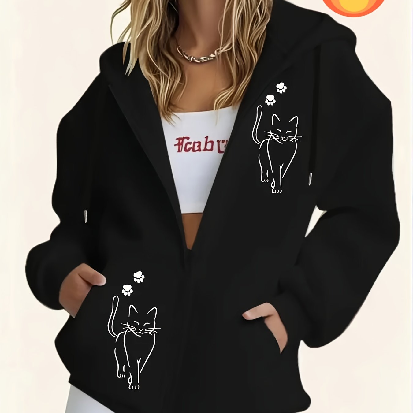 TEMU Animal Cat Print Zip-up Hoodie, Casual Long-sleeve Zip-up Hoodie - Made From Fabric, A For Autumn And Winter. Comfortable Women's Zip-up Hoodie,