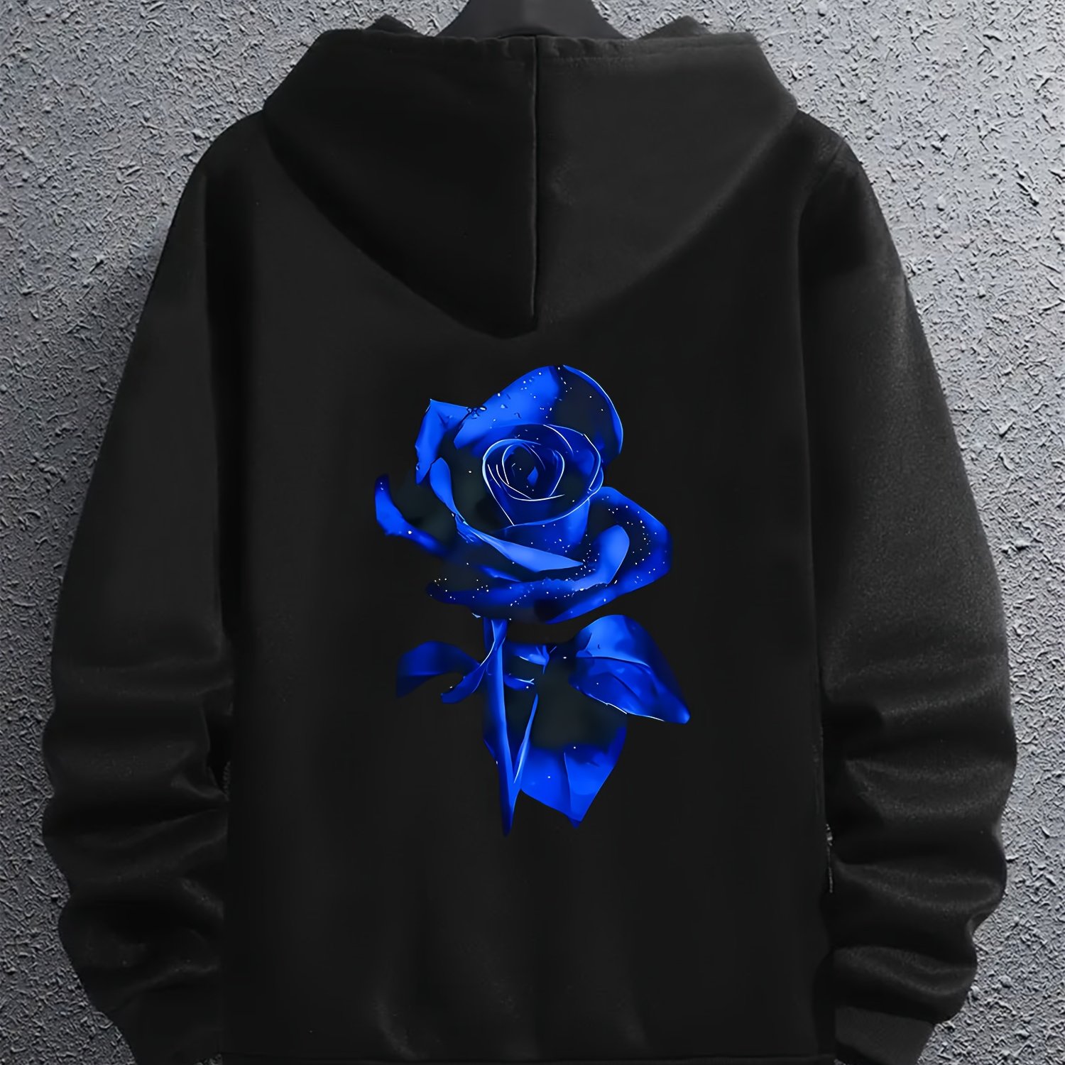 TEMU トなメンズ - ブルーの裏地付きジップアップジャケット - 繊細なローズパターン、洗濯機対応、合わせやすいおしゃれなフード付きトップ、通気性と快適性を兼ね備え、オール対応、様々なカラーとサイズ展開、デートやパーティー、カジュアルな日常着に最適、スと自...
