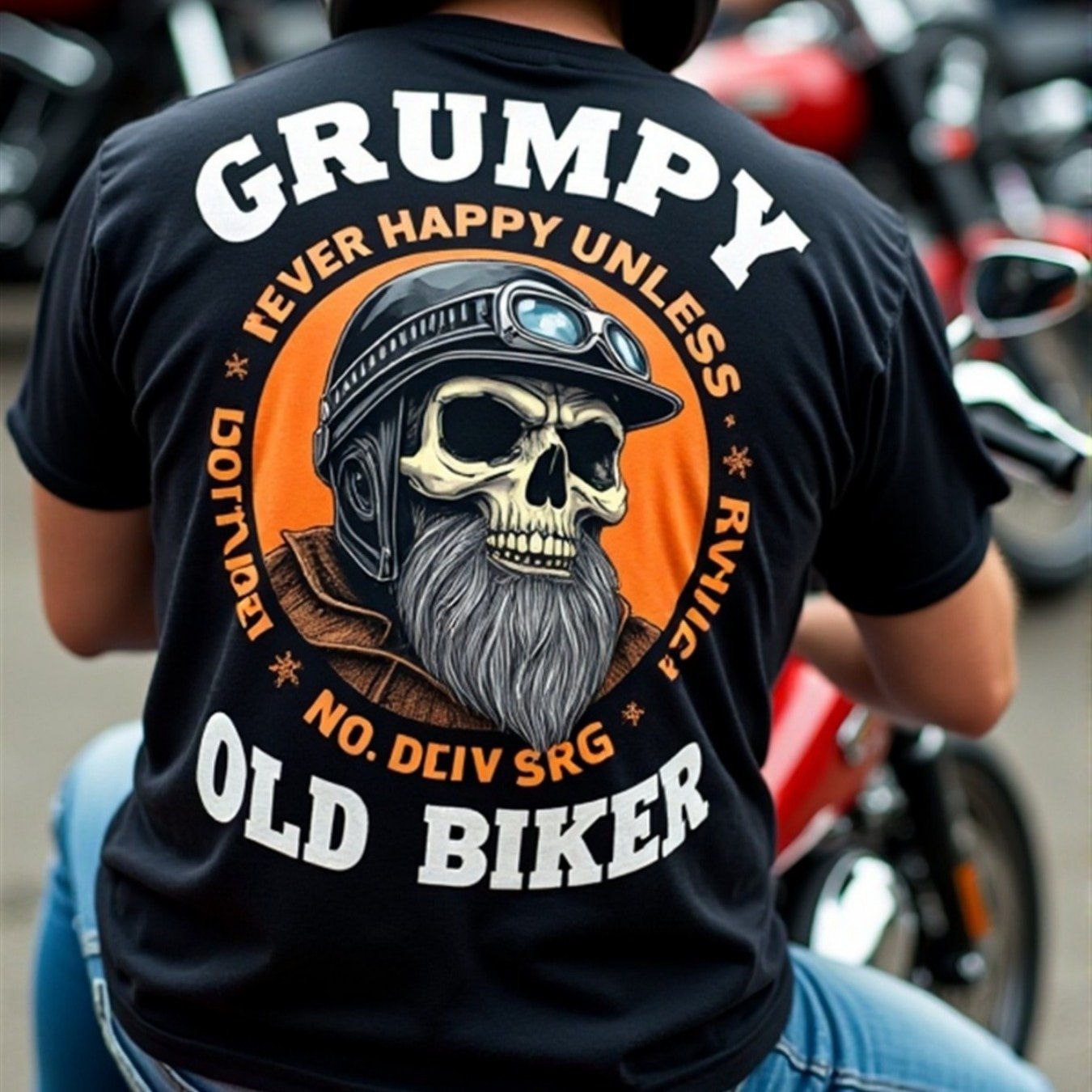 TEMU Men's Plus Size 3d Motorcycle Biker Back Print T-shirt - Oversized Loose Fit Vintage Motorcycle & Skull Graphic With Biker Slogan, Breathable
