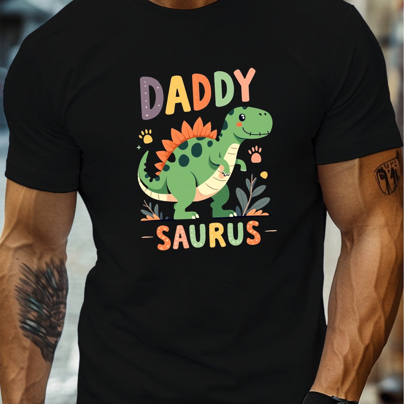 TEMU Print, Men's Round Crew Neck Short Sleeve Tee, Casual T-shirt Casual Comfy Lightweight Top For Summer