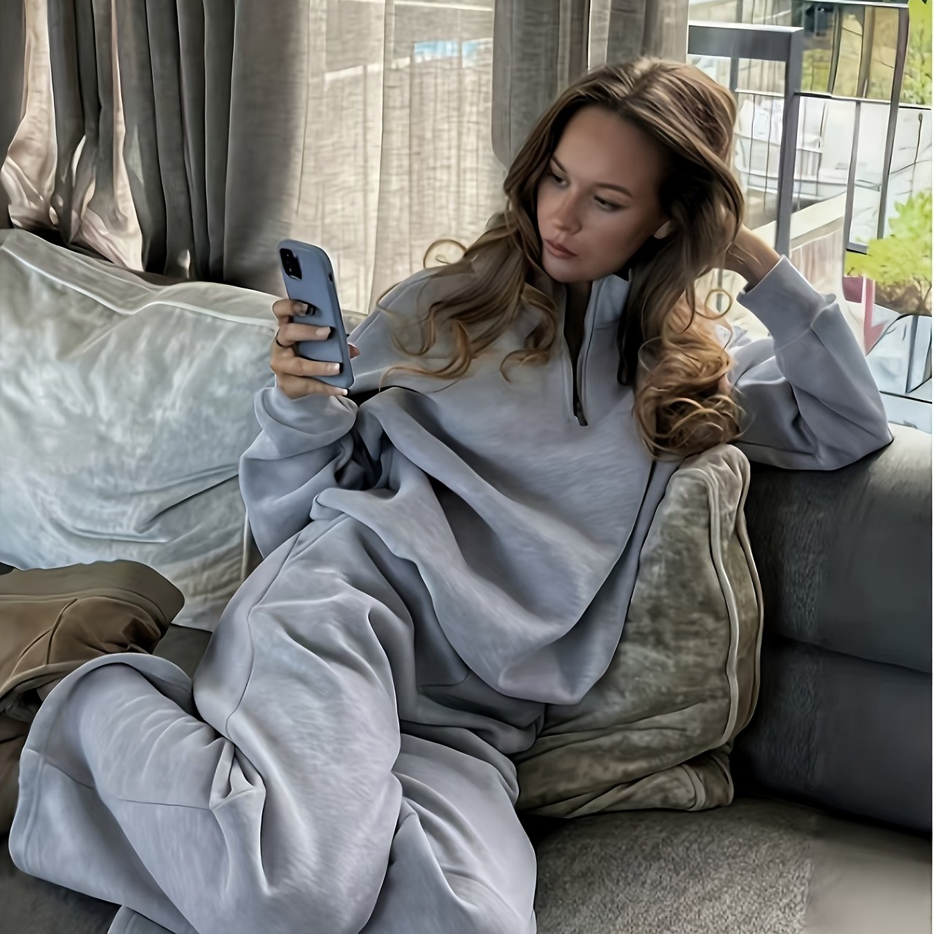 TEMU tendencia: Fácil, elegante, casual, semi-cardigan , sudadera con cremallera y capucha, traje de larga para mujer