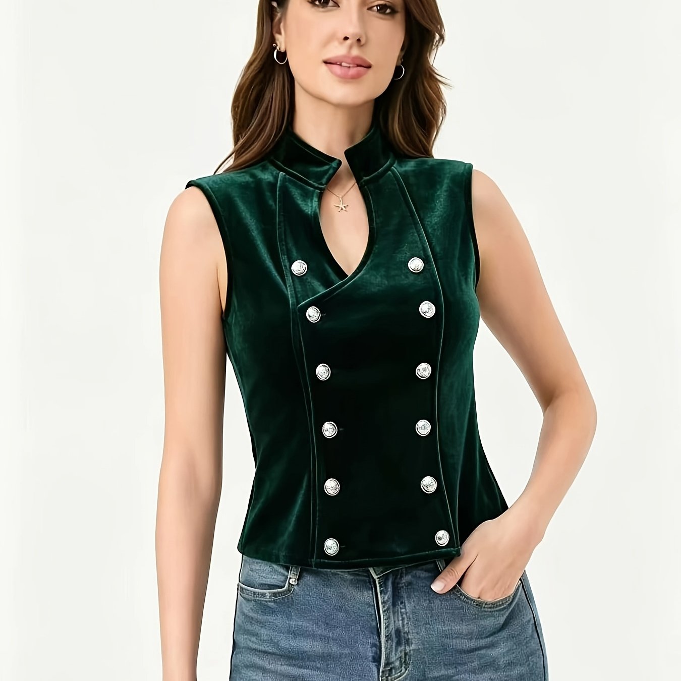 Velvet Fabric Stretch Slim Fit New Women' V-neck Sleeveless Retro Temperament Women's Top Vest