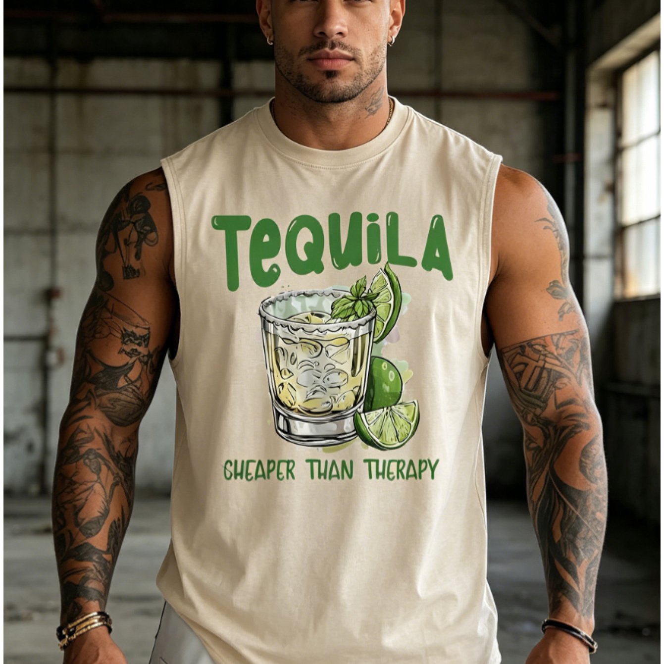 TEMU [print Design-not Textured] Style Tequila Agave Print Sleeveless Vest, Fun Slogan Khaki Casual Athletic Tank Top, Plus Size