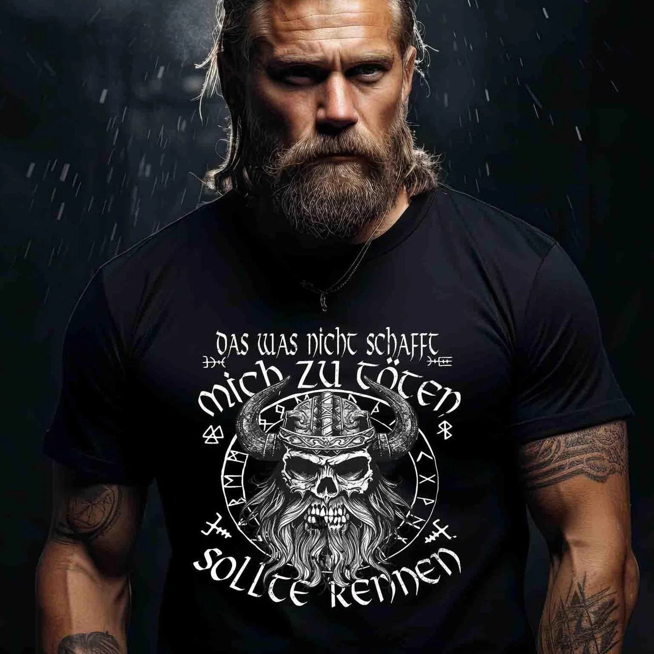 Humorous Viking T-shirt 'that Which Cannot Kill Me Run' | Nordic Viking Wear, , Crew Neck, Stretch Fabric, Regular Fit, Perfect For Men, Print Pattern