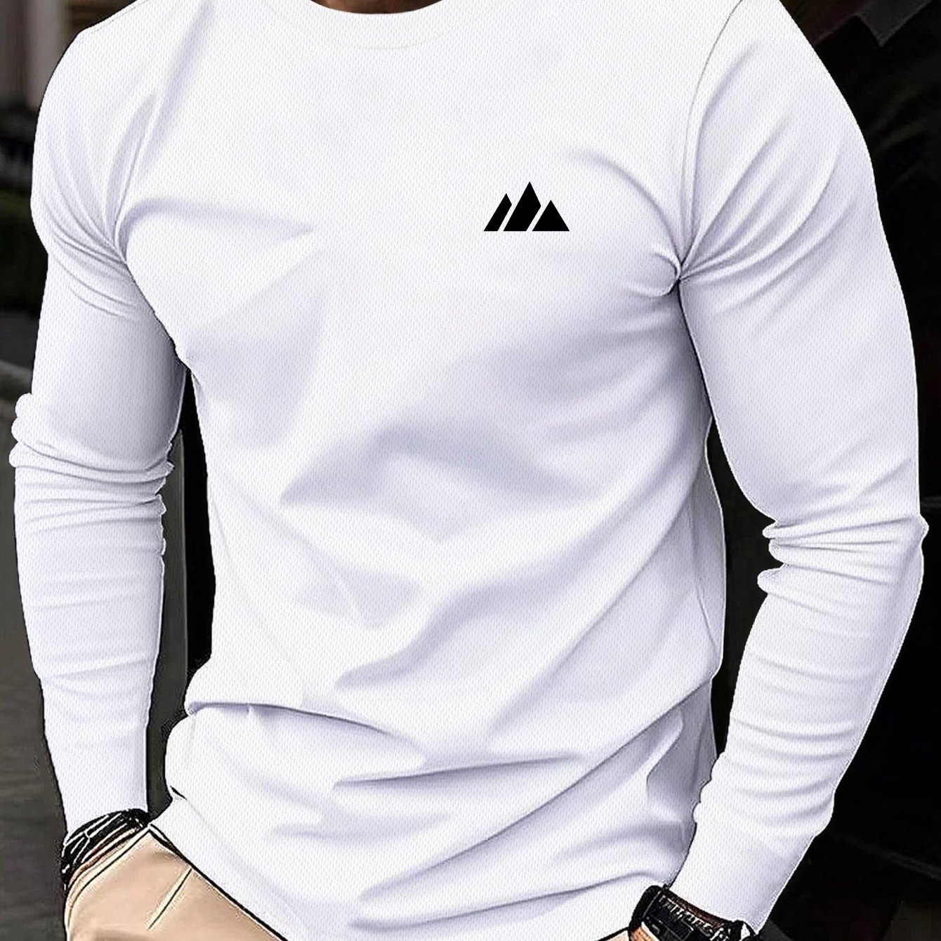 TEMU Men's Quick-drying T-shirt, Triangle Rectangular Pattern Print, Men's Tops Summer Men's Long-sleeved T-shirt, Casual Streetwear, Fitness Men's