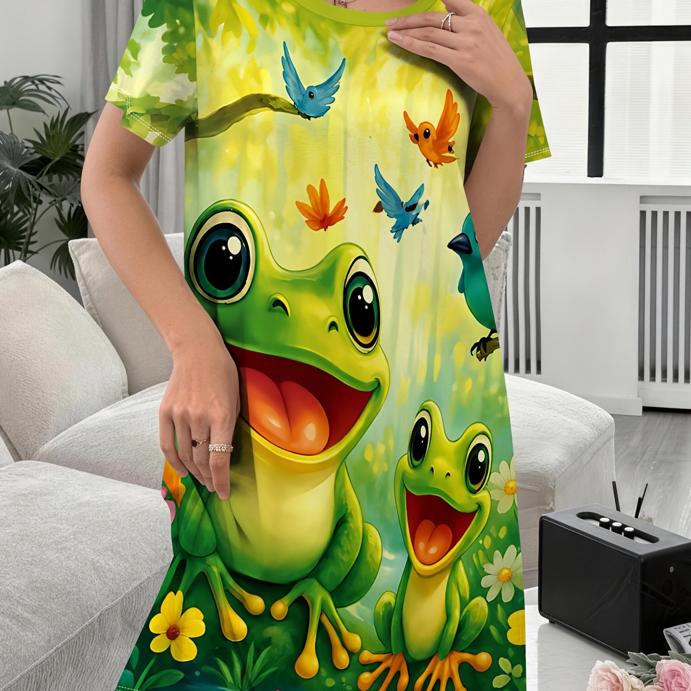 TEMU Camicia da casual da casa da donna, camicia da da casa casual con stampa decorativa di rana della foresta, per l'abbigliamento da casa, camicia