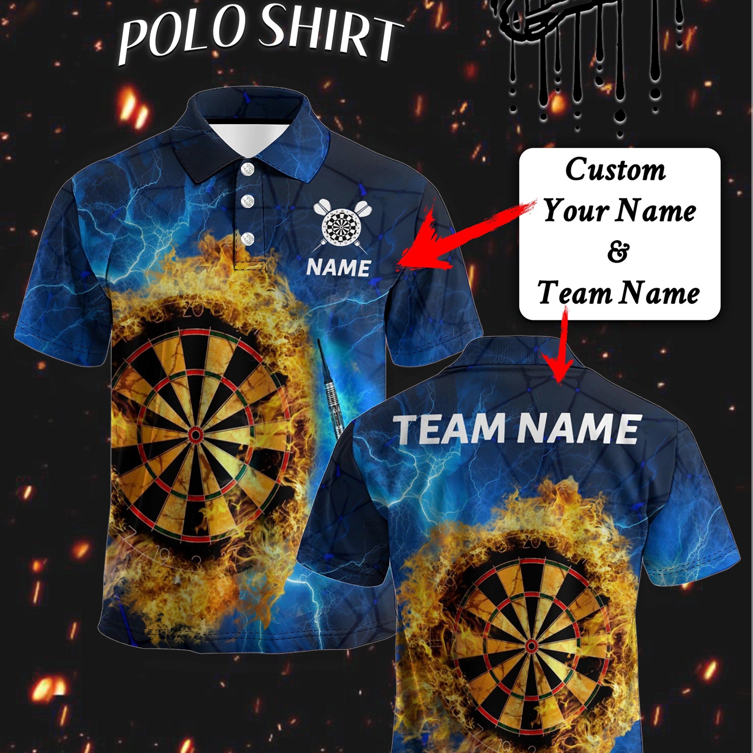 TEMU Customized Darts Shirt, Fashion Lapel Short Sleeve, Supports Custom Name And Team Name, Comfortable And Breathable Fabric, Suitable For