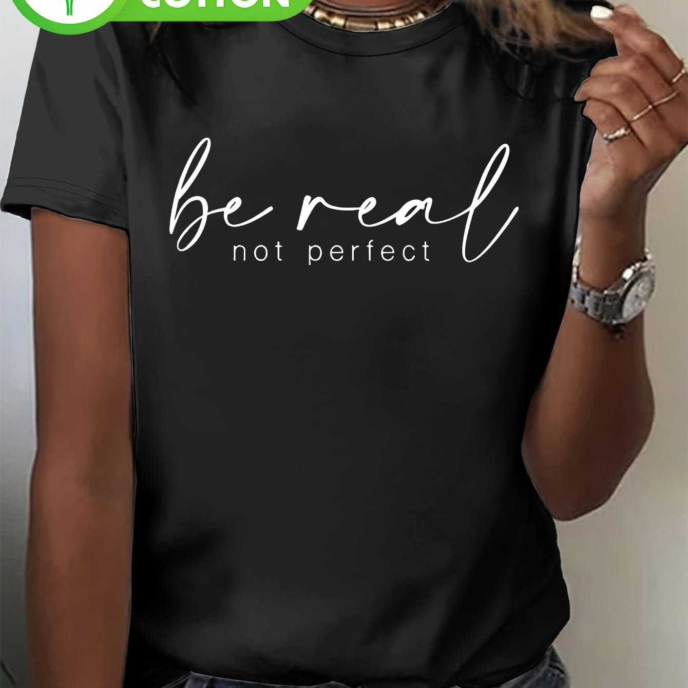 TEMU Women's 100% " " T-shirt - Soft Breathable Relaxed Fit Short Sleeve Top With Inspirational Print, Opaque Casual Summer Tee For Spring & Fall,