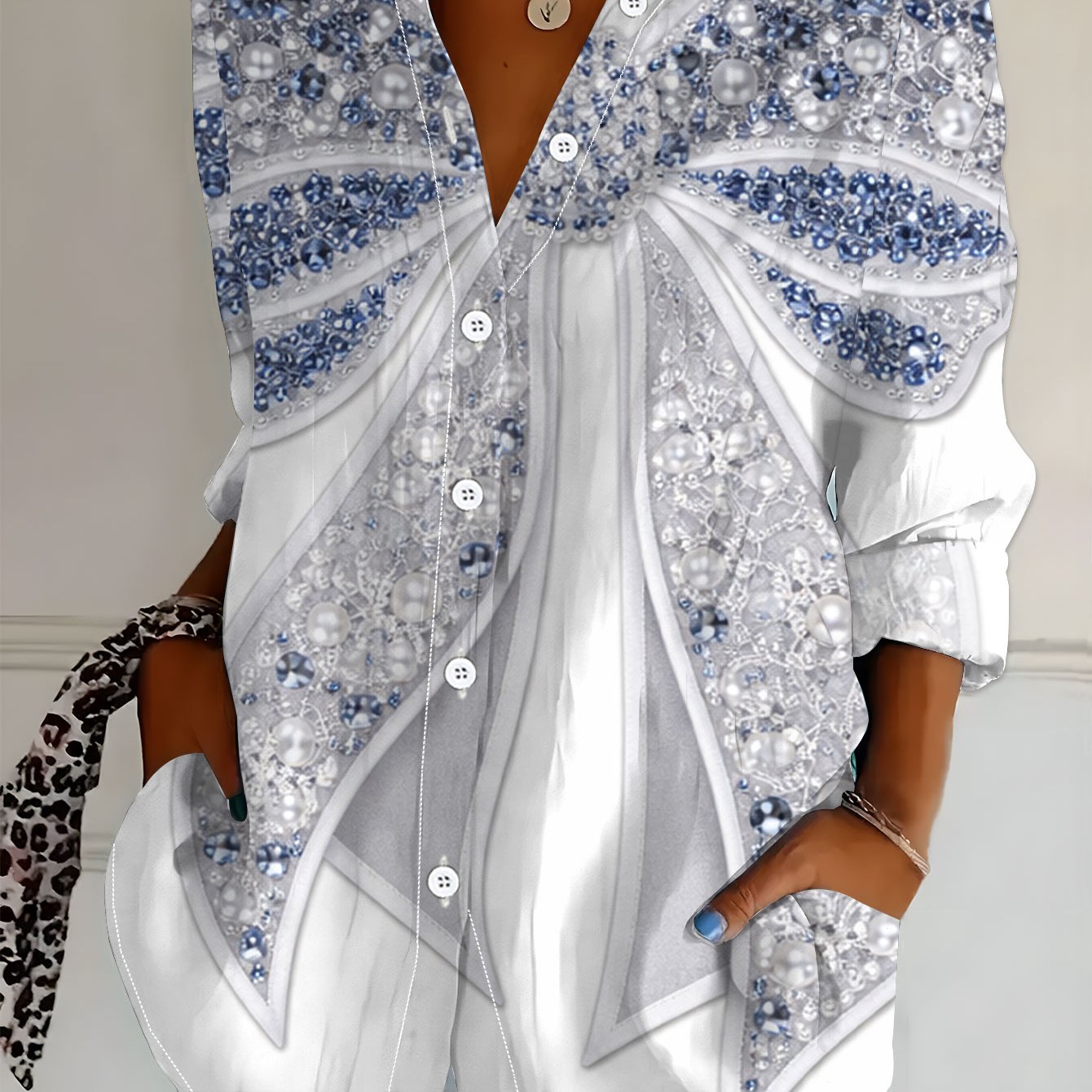 TEMU Plus Size, New Plus Size Women's Long Sleeve Printed Shirt, Fashionable Casual Button-up Lapel Blouse, Loose 's Long Sleeve Top, Versatile And