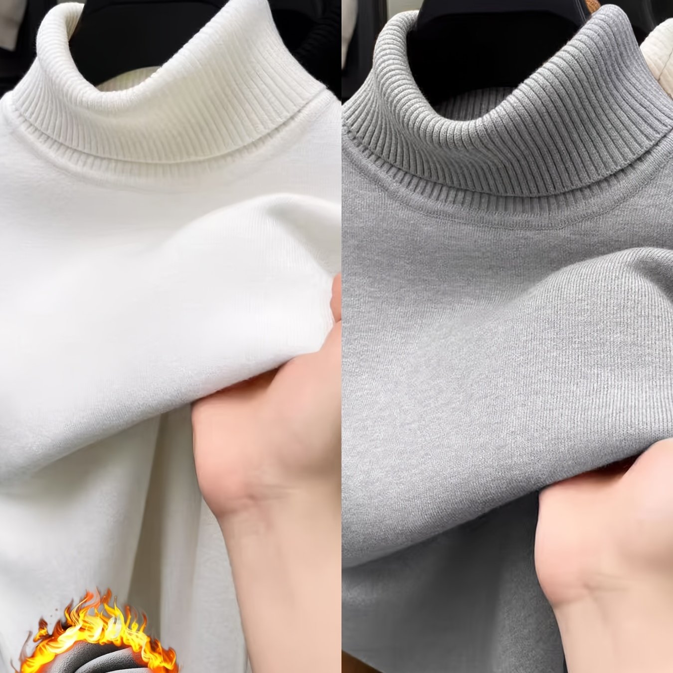 E-shop Gefütterter Winterpullover - dicker Strickpullover mit hohem Kragen, einfarbige warme Oberbekleidung für Ausflüge, handwaschbare Wetterjacken