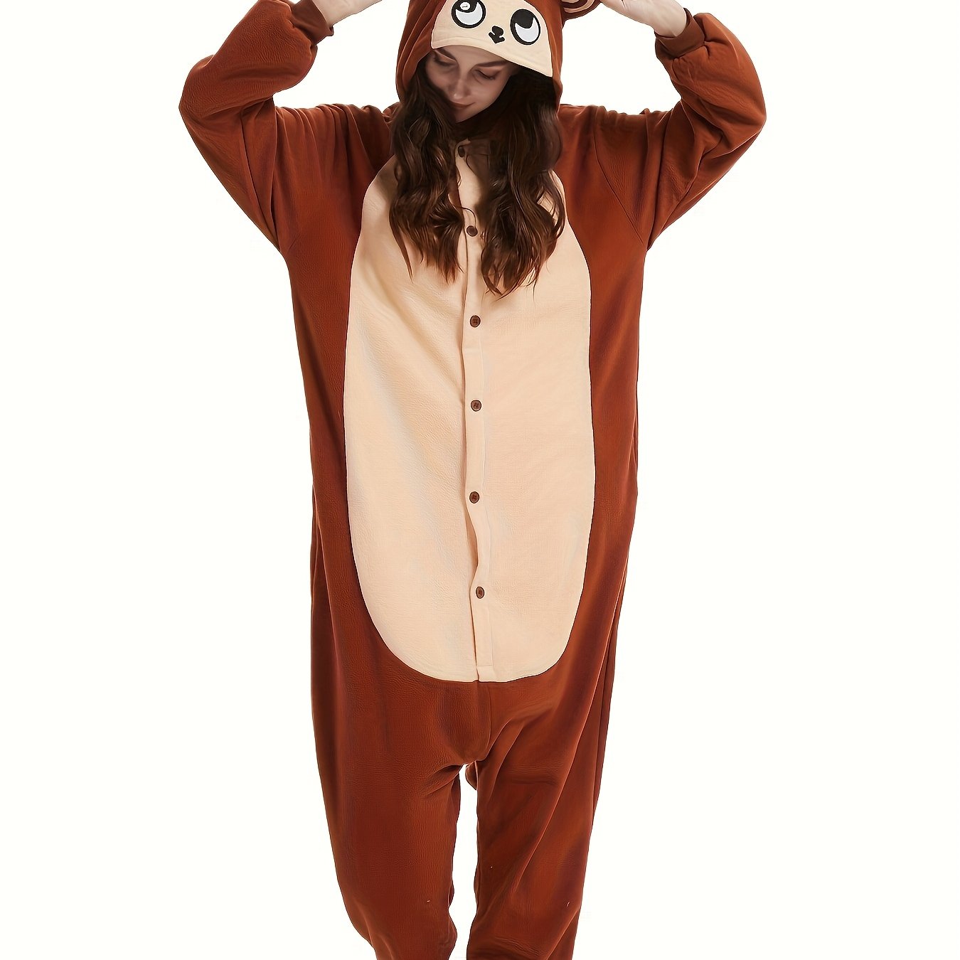 Image of Brown Monkey Female Animal Onesie Thickened Halloween Party Costume Cosplay Pajamas Warm Pajamas Wear
