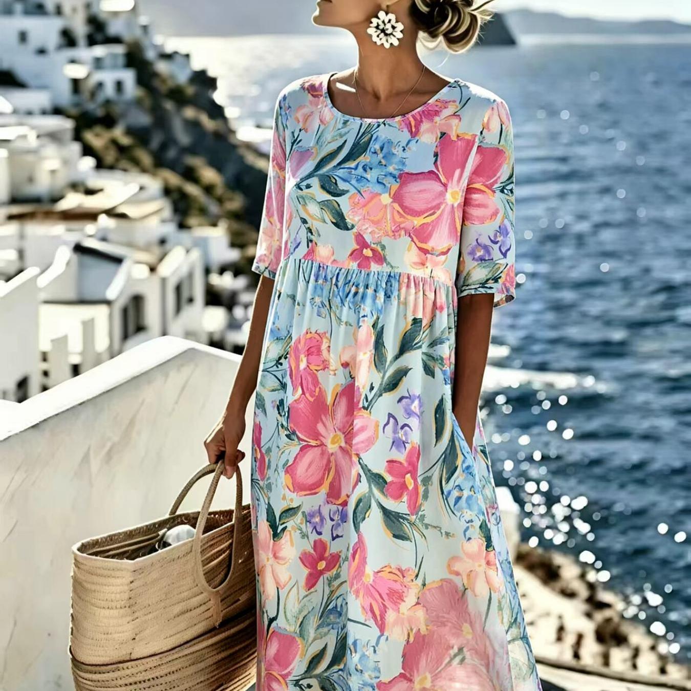 Women's Summer Dress Floral Style Casual Resort Style Fashionable And Elegant Machine Washable Suitable For Daily And Commuting The For Gifts