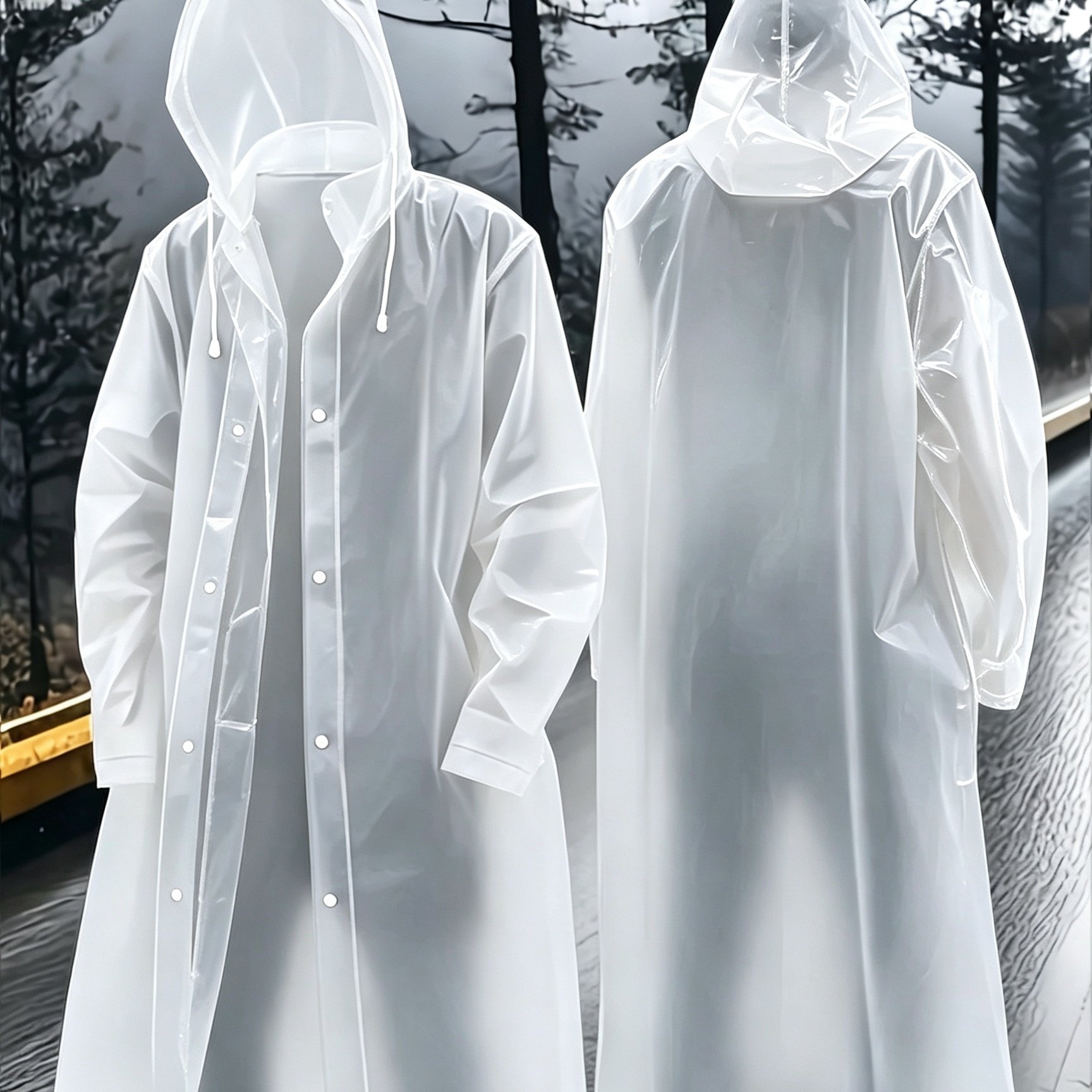 TEMU Impermeable semitransparente de moda para adulto, impermeable transpirable con capucha y botones - Poncho reutilizable de EVA de calidad para