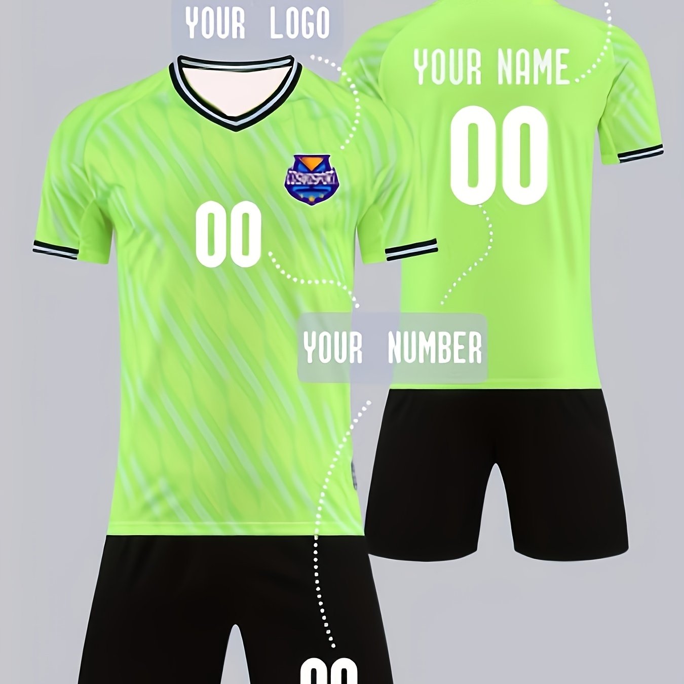 TEMU 2026 Personalized Quick-dry Men's Football Set: Customized Team Logo, Name And Number, Breathable, Moisture-wicking T-shirt And Shorts For