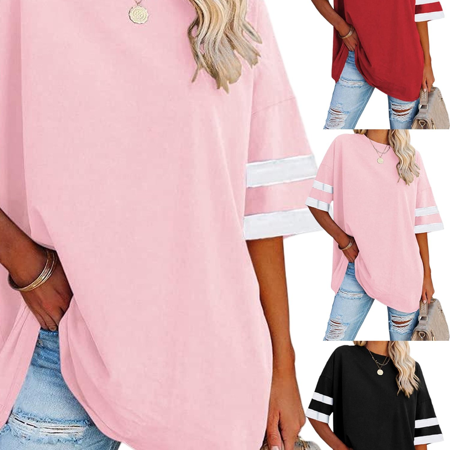 Oversized Summer Tees For Women, Featuring Loose Fit, Half Sleeves, Crew Neck, And Color In