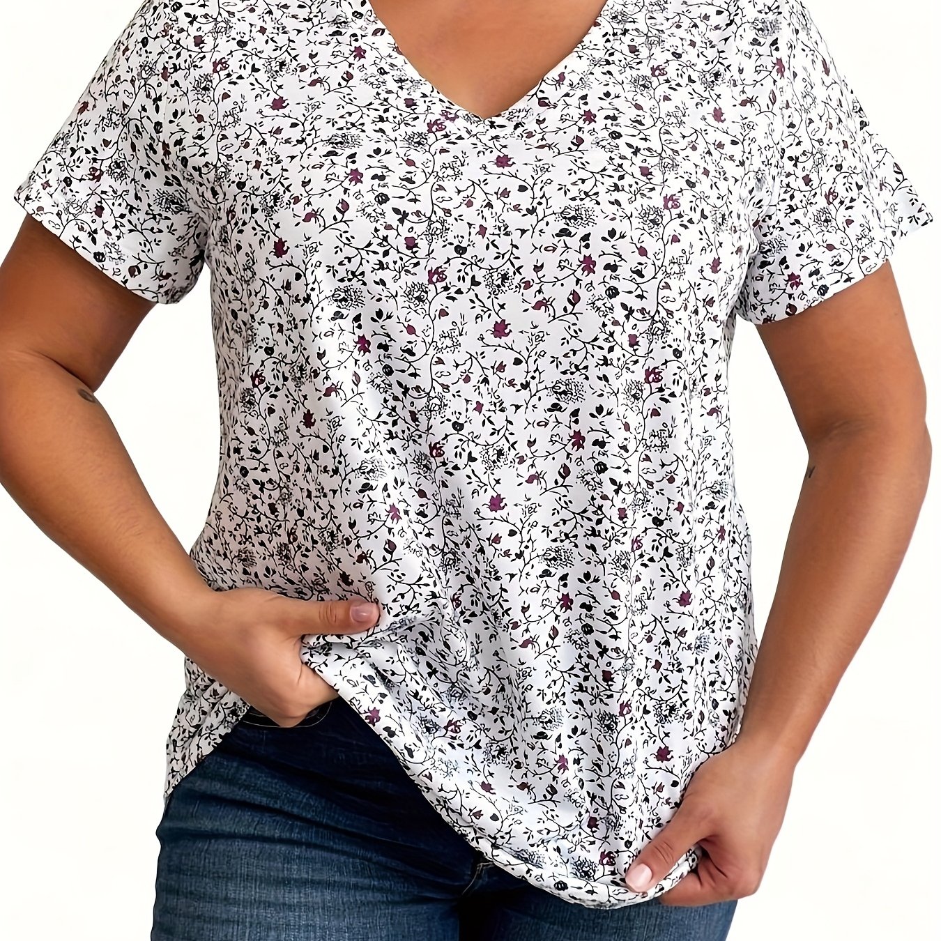 Image of Plus Size, Floral Print Shirt For Women