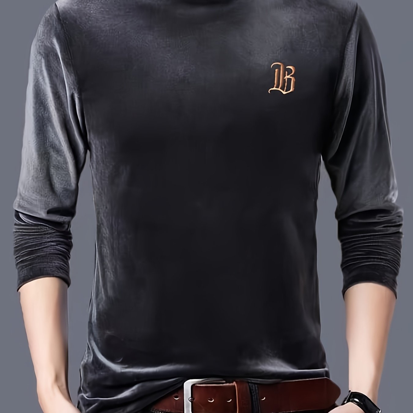 Image of Men's High-quality Casual Fashion Long-sleeved Half-high Collar Sweater Undershirt For Autumn And Winter