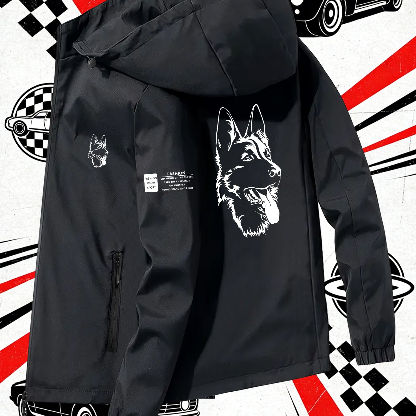 TEMU Hooded Suitable For Outdoor Travel And Hiking, Featuring A Shepherd Print. Lightweight, Durable, And Warm-retaining Fabric, This Jacket Is Ideal