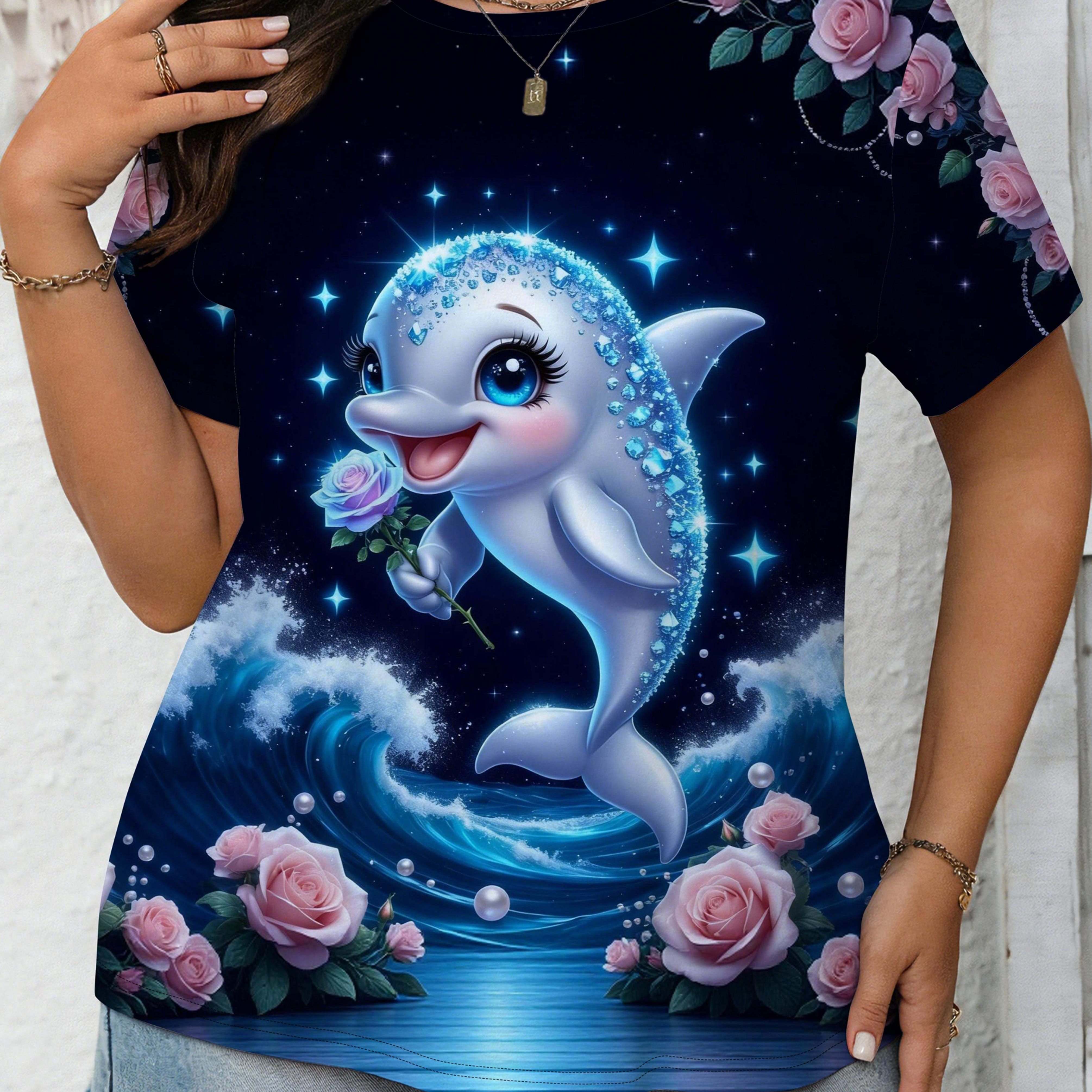 TEMU Women's T-shirt, Diamond Print T-shirt, Loose Neck Short Sleeve Top, Women's Short Sleeve, Soft Fabric, Breathable Quick-dry T-shirt