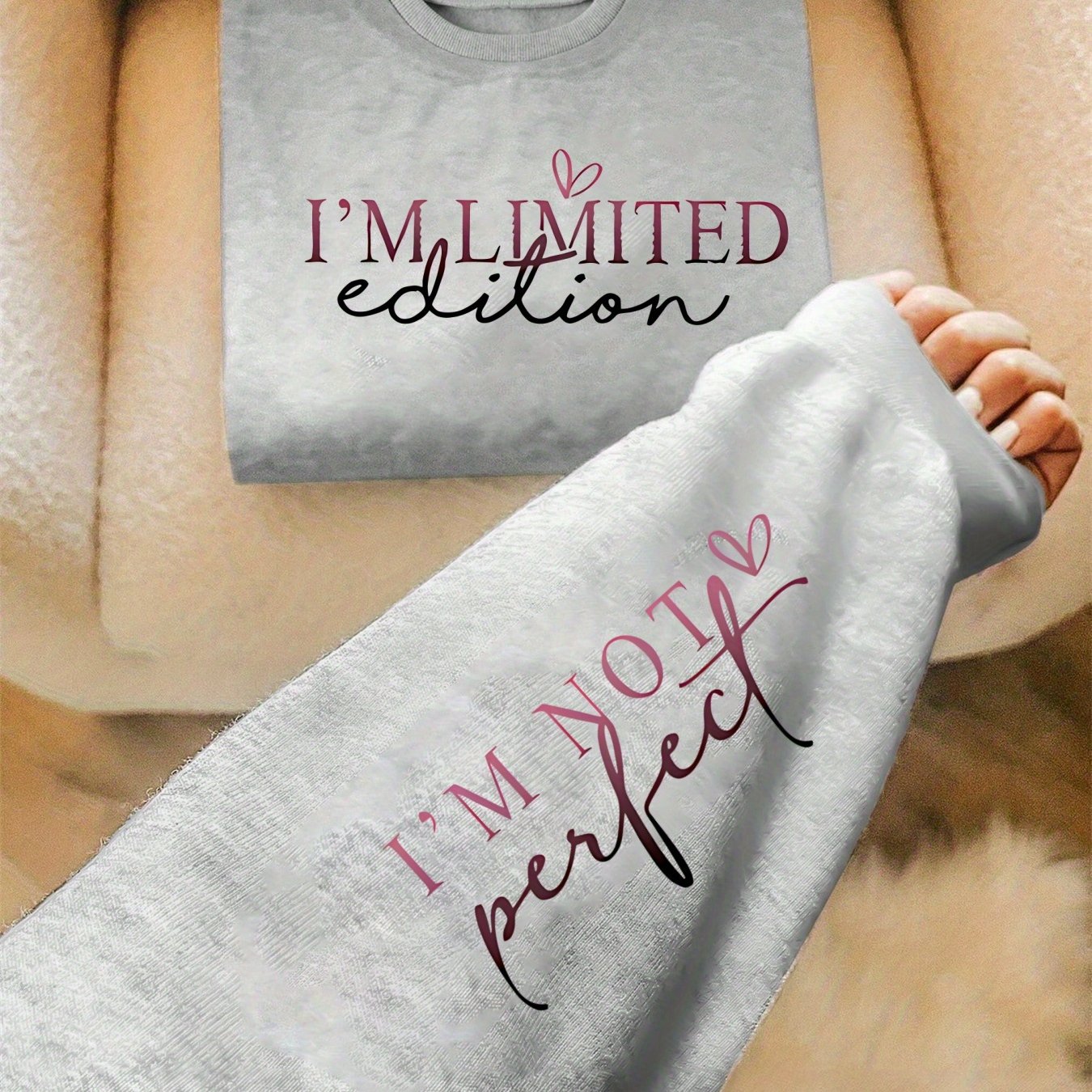TEMU Letter Print Sweatshirt, Crew Neck Casual Sweatshirt For Fall & Spring, Women's Clothing