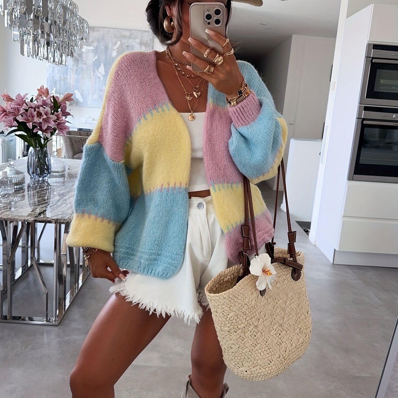 Image of Yy0709044 Ling Directional Autumn And Winter Casual Color-block Sweater - Women's Loose Cardigan, A Versatile Everyday Outerwear