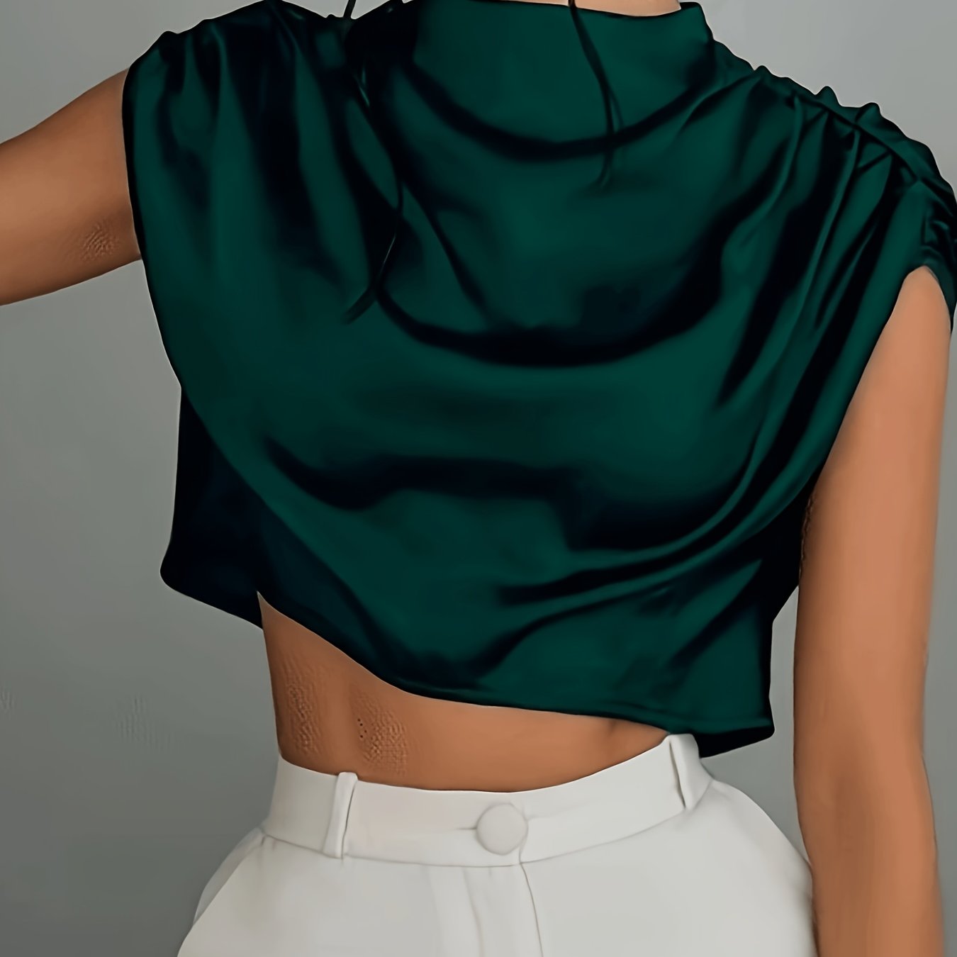 TEMU Top Corto Plisado de Color Sólido Elegante para Mujer, Diseñado para el Verano