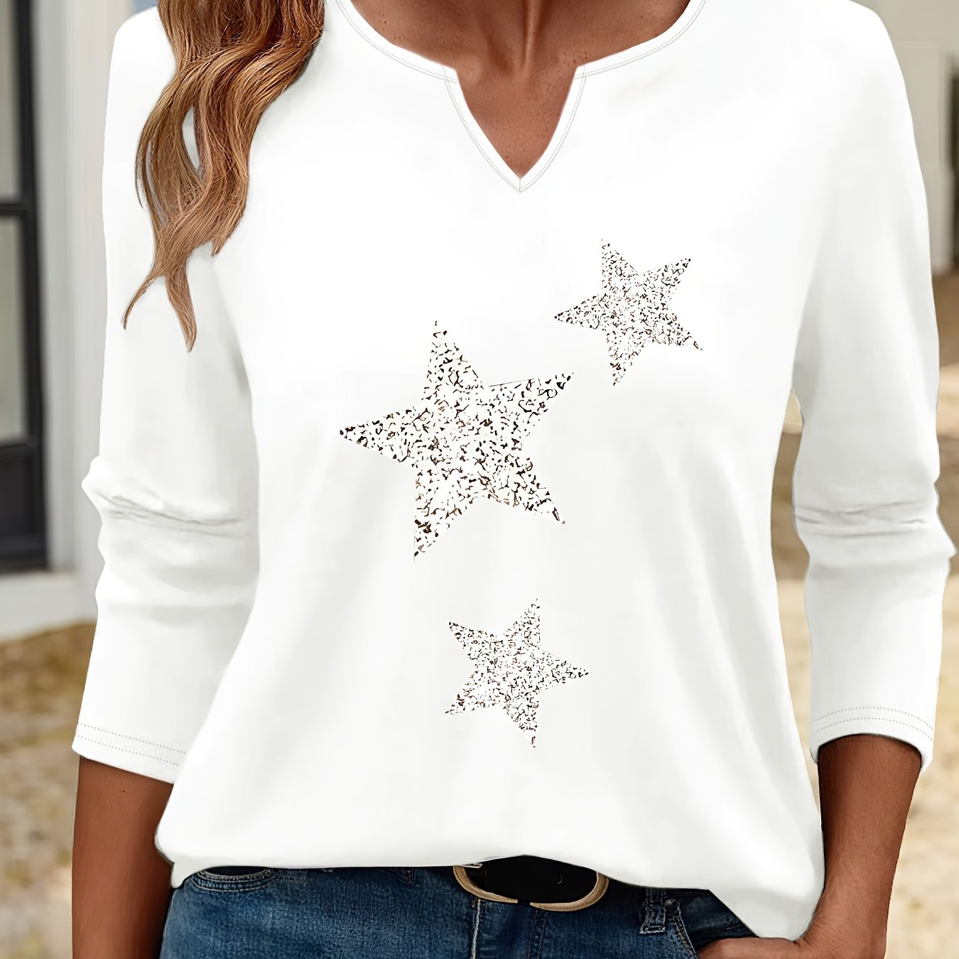 TEMU (058#) Women's Spring/autumn Casual Long-sleeve T-shirt, V-neck Long-sleeve T-shirt, Casual, Comfortable, And Versatile Top