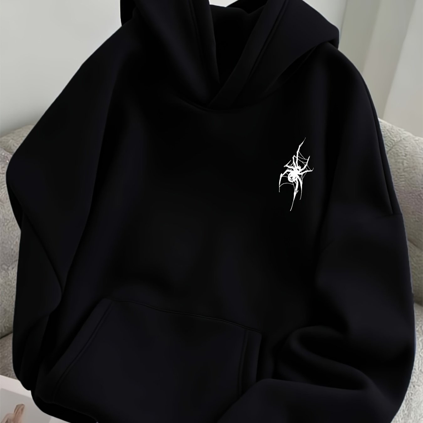 TEMU A Casual Top With Style Featuring Elegant Easy And Streetstyle Designs This Dark And Cool Hooded Sweatshirt With A Spider Print Pattern Is A