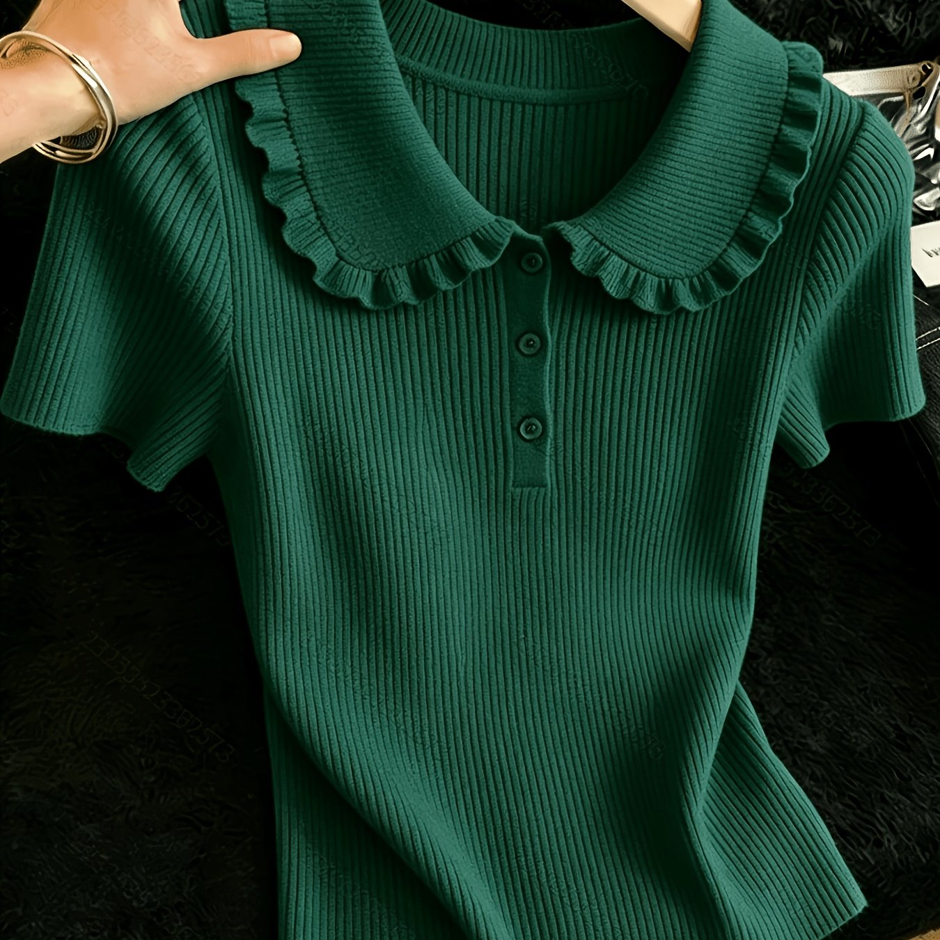 TEMU Women's Summer Clothing Short Sleeve Sweater With Lapel Button Design Slim Fit Pullover For Spring And Summer
