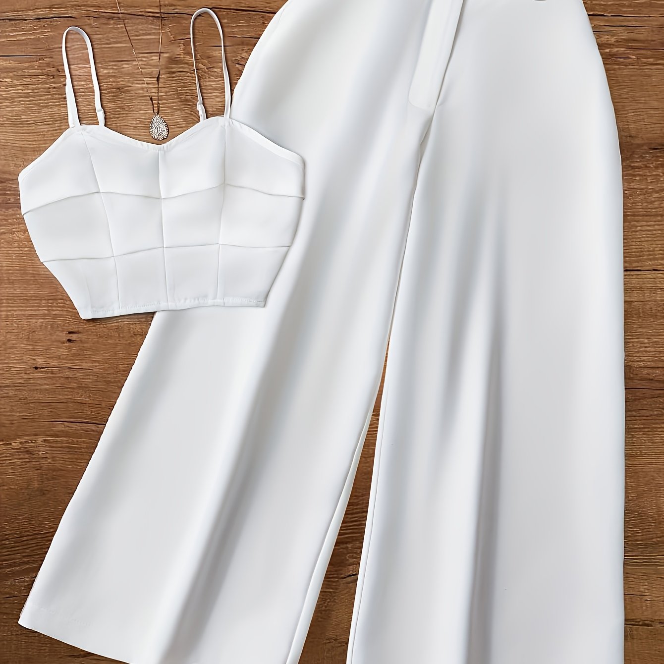 TEMU Design- Fashion Solid Color Cami Top And Wide-leg Pants Set