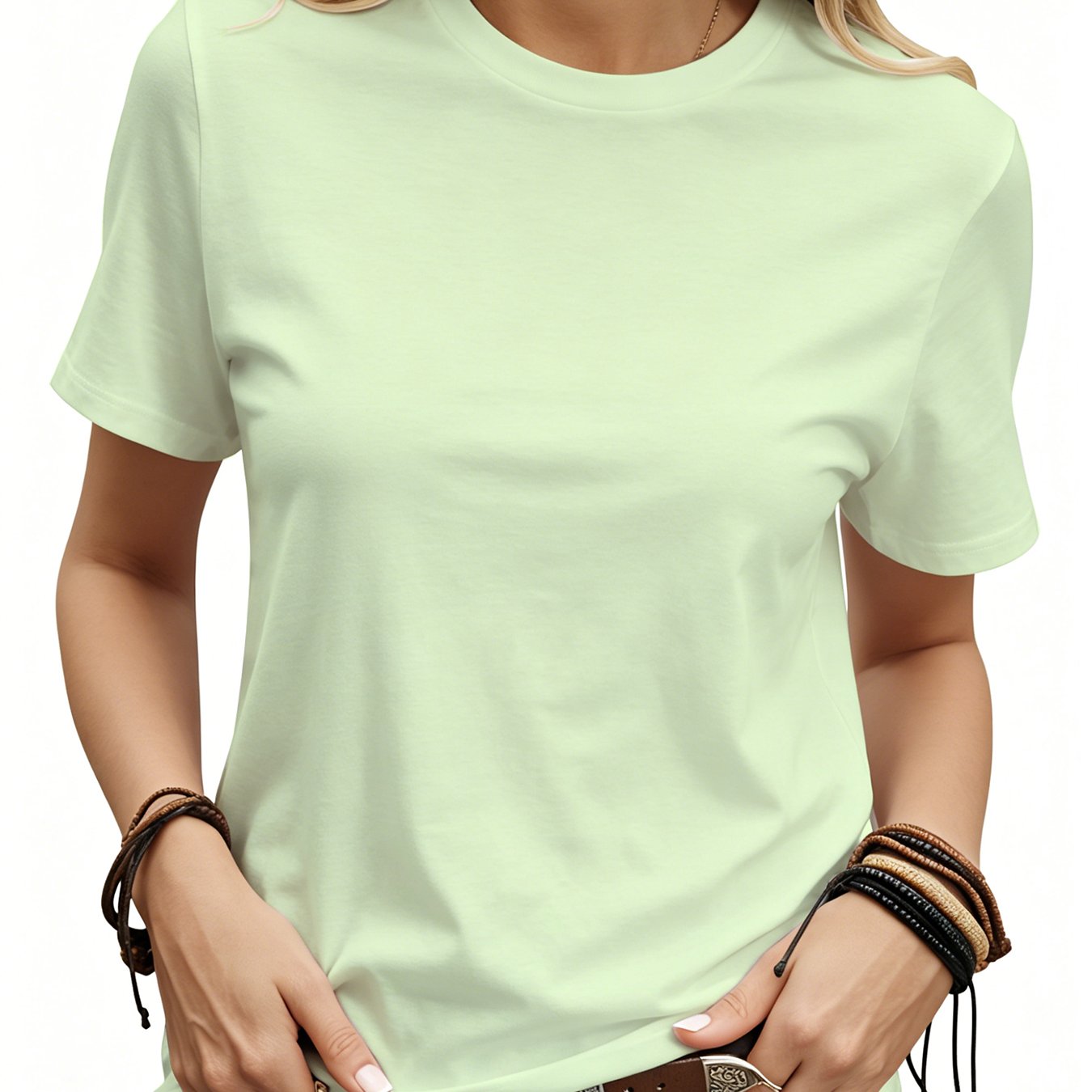 TEMU Women's Summer Outdoor Sweat-absorbing Breathable Basic Round Neck T-shirt, Casual Short Sleeve Top, Suitable For Daily Wear