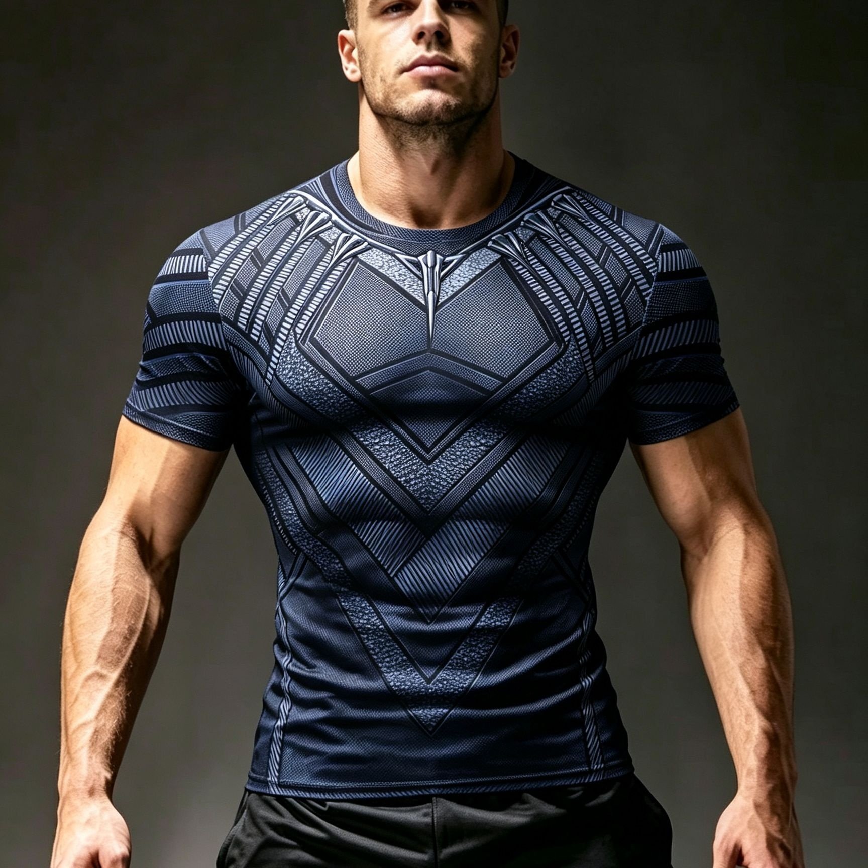 TEMU Maglia a compressione da con stampa 3D, 100% poliestere, , maniche corte, rashguard, tessuto a maglia elasticizzato, top sportivi ad asciugatura