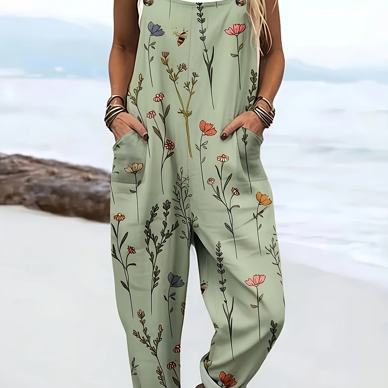 Simple Floral Fashion Overalls - D37